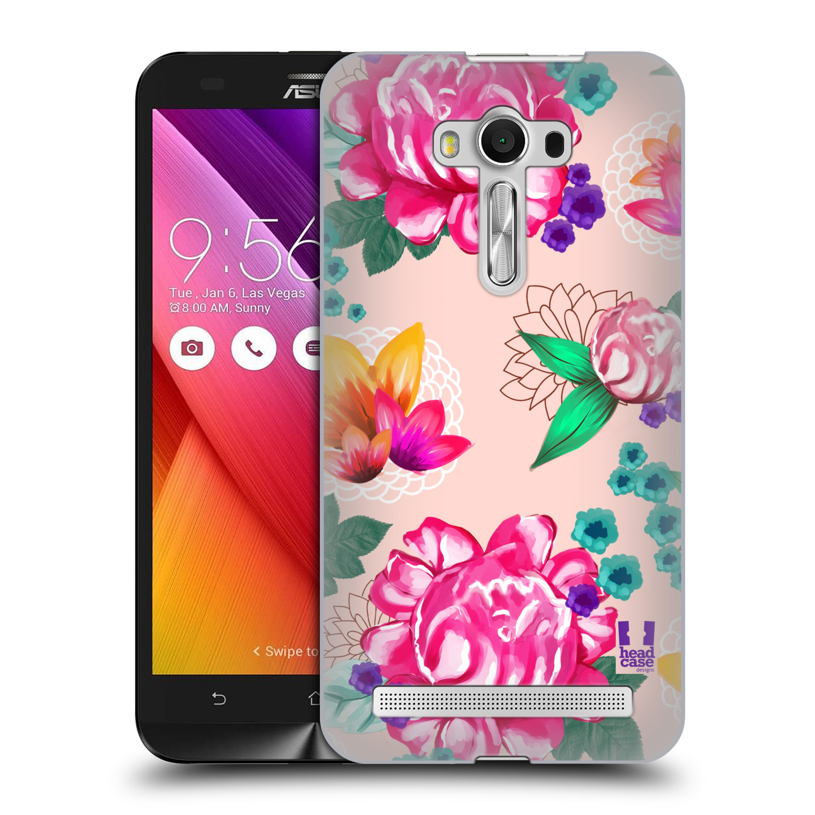 HEAD CASE plastový obal na mobil Asus Zenfone 2 LASER (5,5 displej ZE550KL) vzor Malované květiny barevné SVĚTLE RŮŽOVÁ