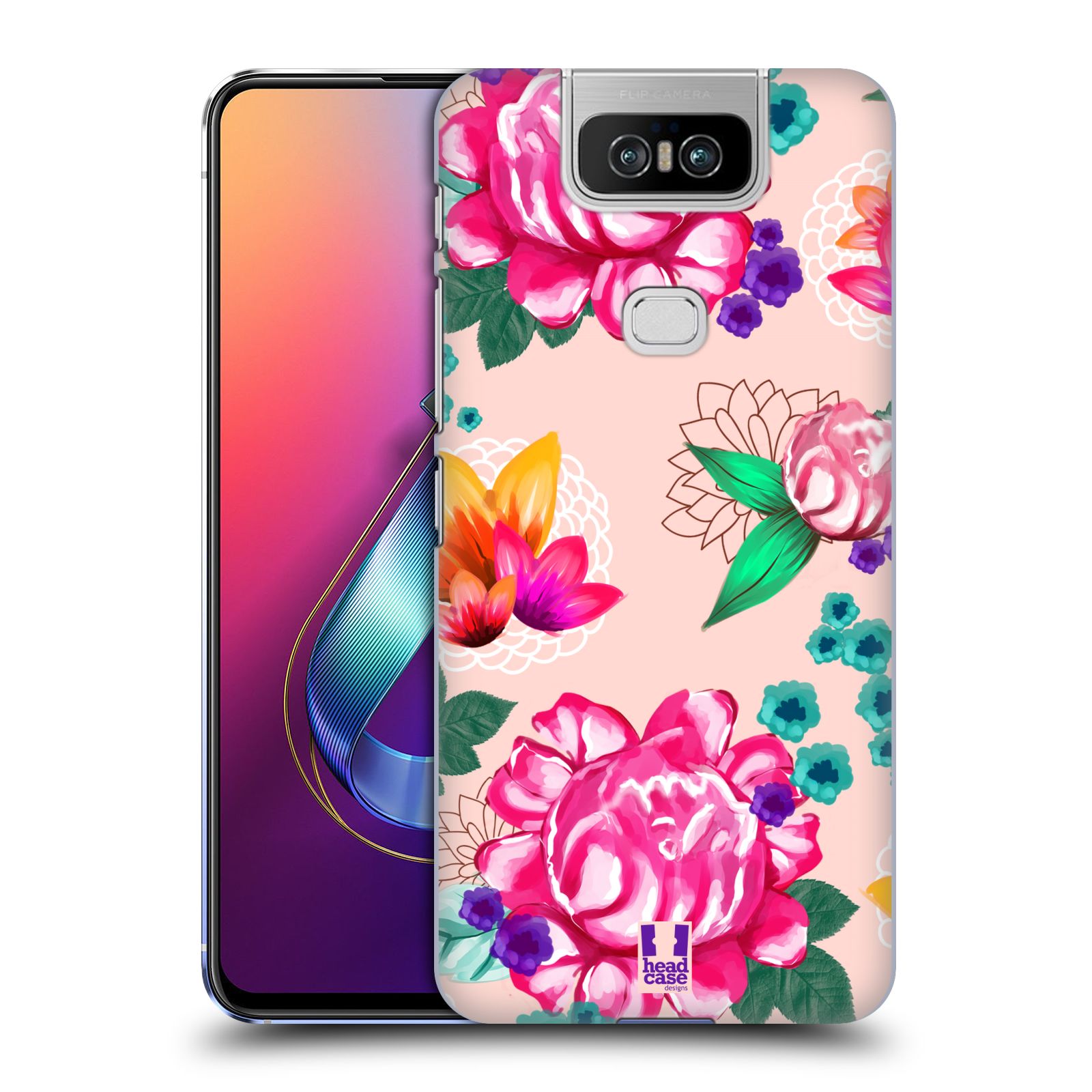 Pouzdro na mobil Asus Zenfone 6 ZS630KL - HEAD CASE - vzor Malované květiny barevné SVĚTLE RŮŽOVÁ