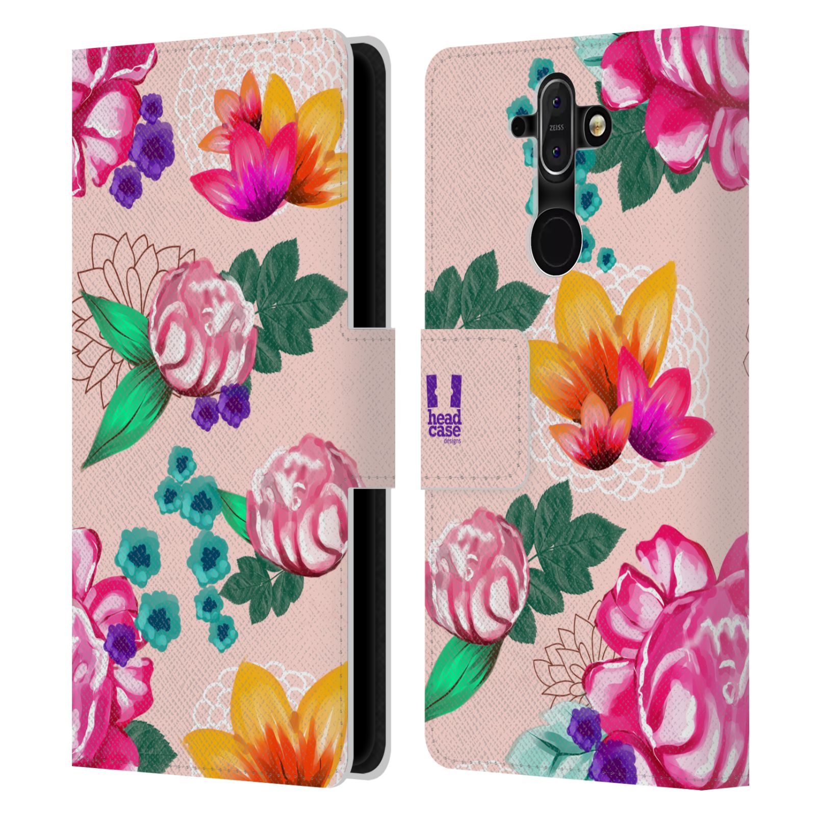 HEAD CASE Flipové pouzdro pro mobil Nokia 8 SIROCCO barevné kreslené květiny růžová