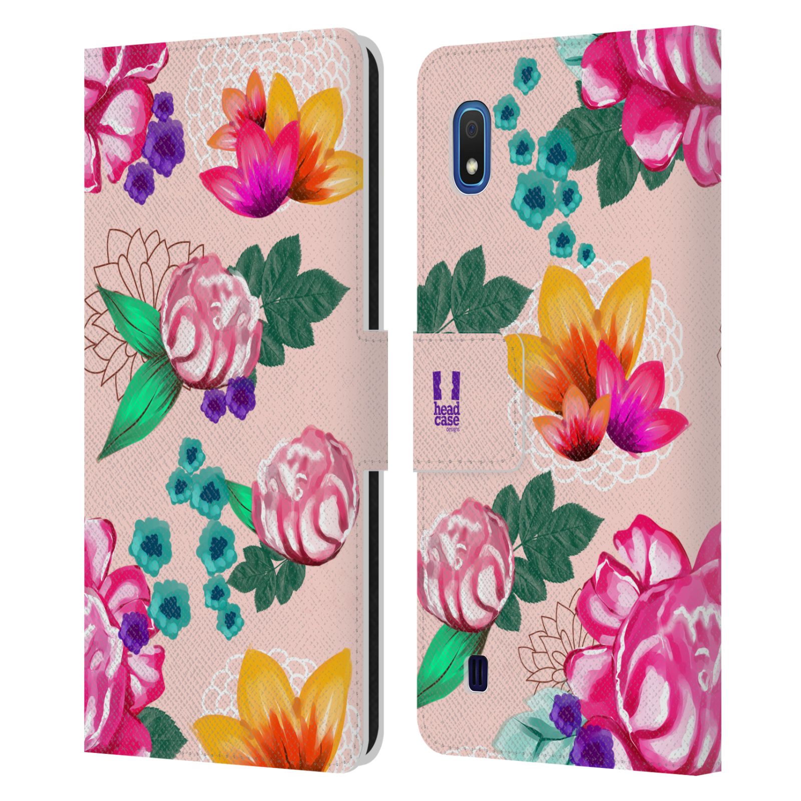 Pouzdro na mobil Samsung Galaxy A10 barevné kreslené květiny růžová