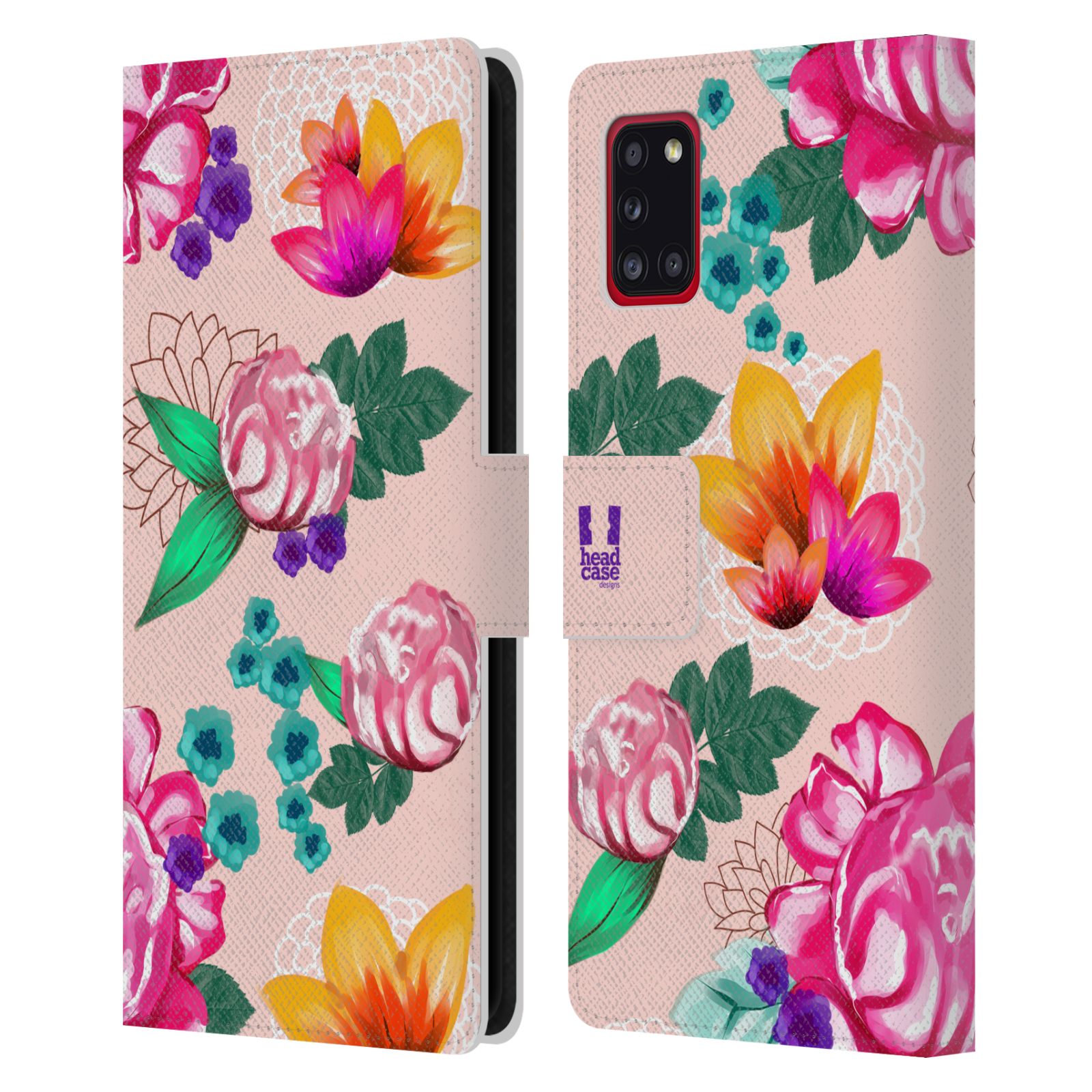 Pouzdro HEAD CASE na mobil Samsung Galaxy A31 barevné kreslené květiny růžová