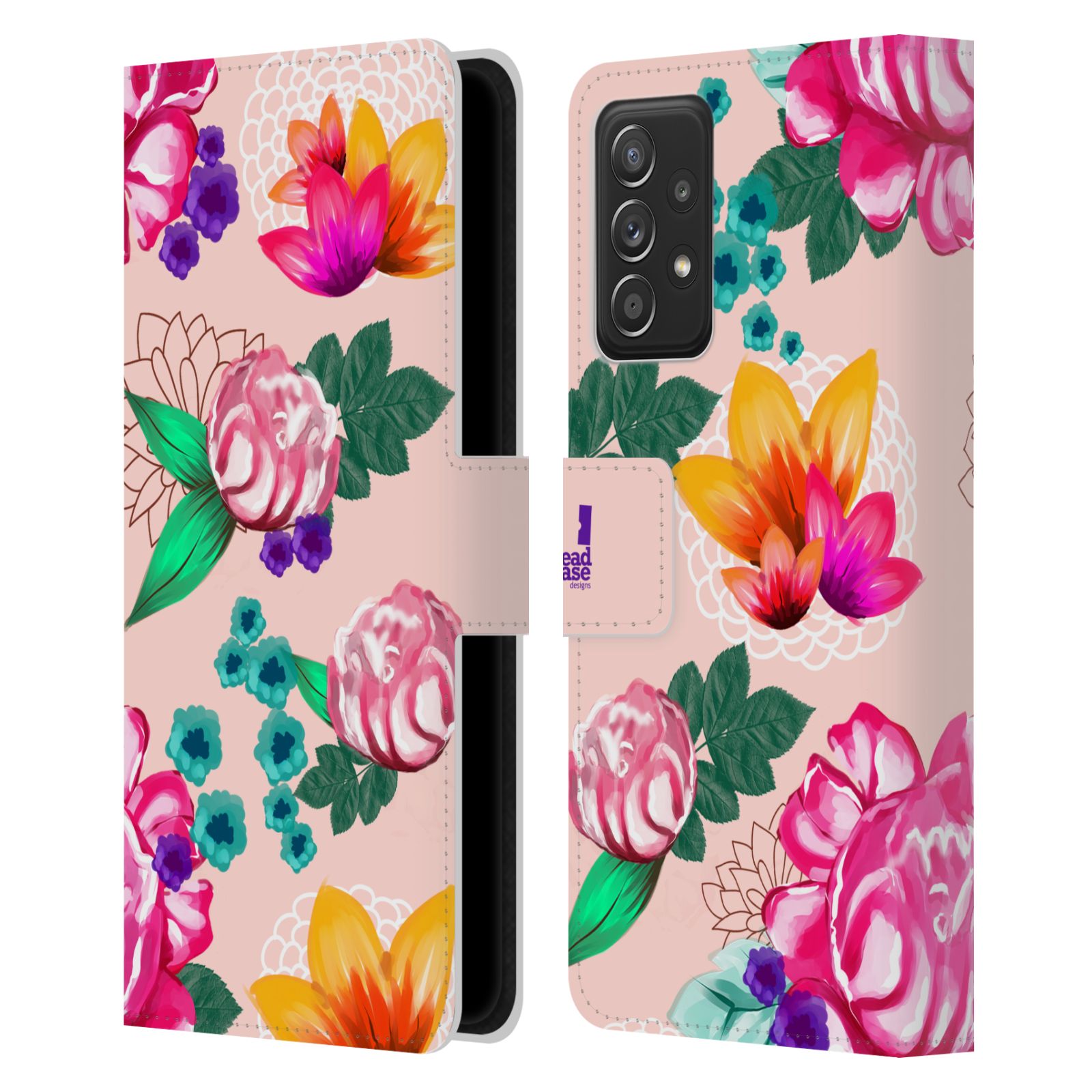 Pouzdro HEAD CASE na mobil Samsung Galaxy A52 / A52 5G / A52s 5G barevné kreslené květiny růžová