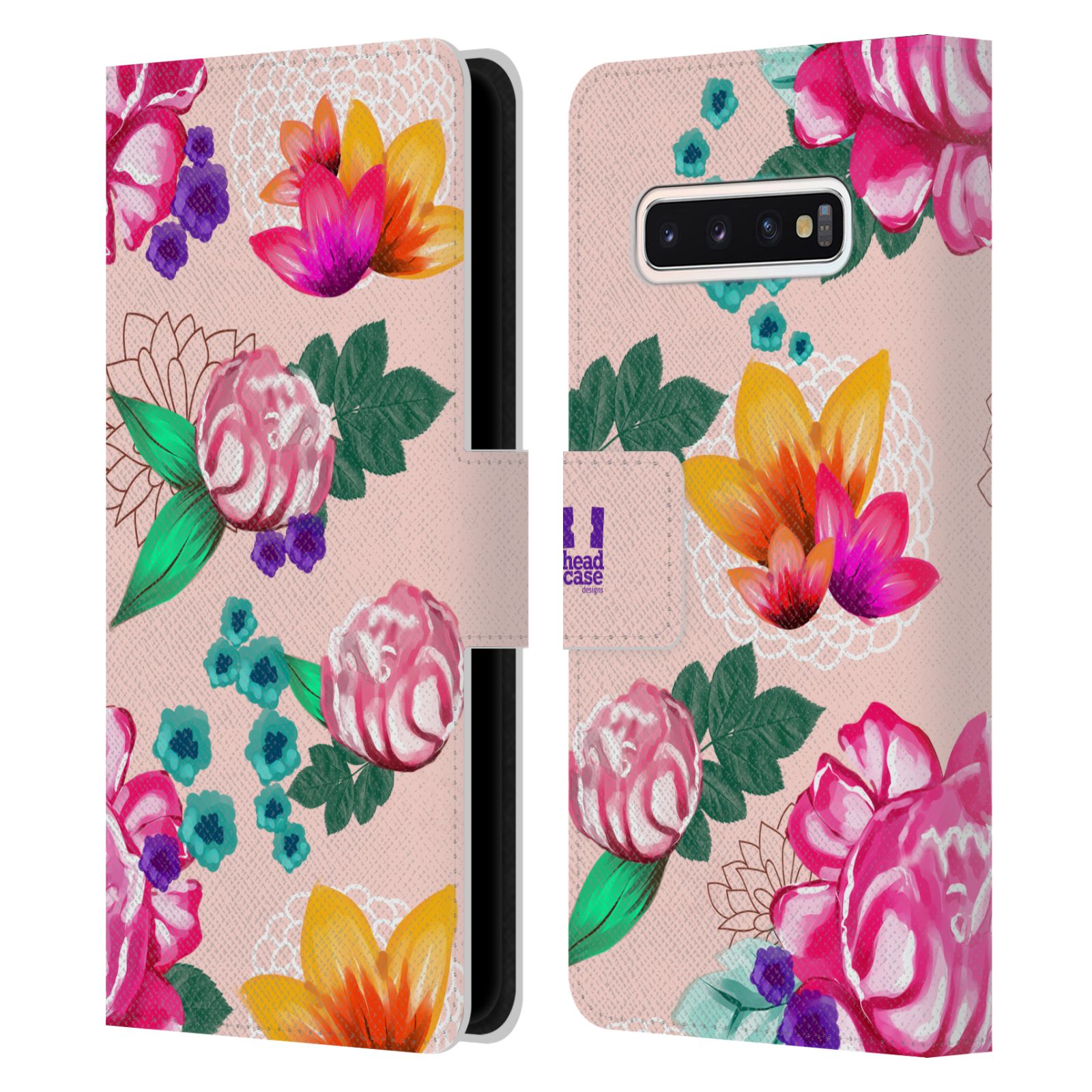 Pouzdro HEAD CASE na mobil Samsung Galaxy S10 barevné kreslené květiny růžová