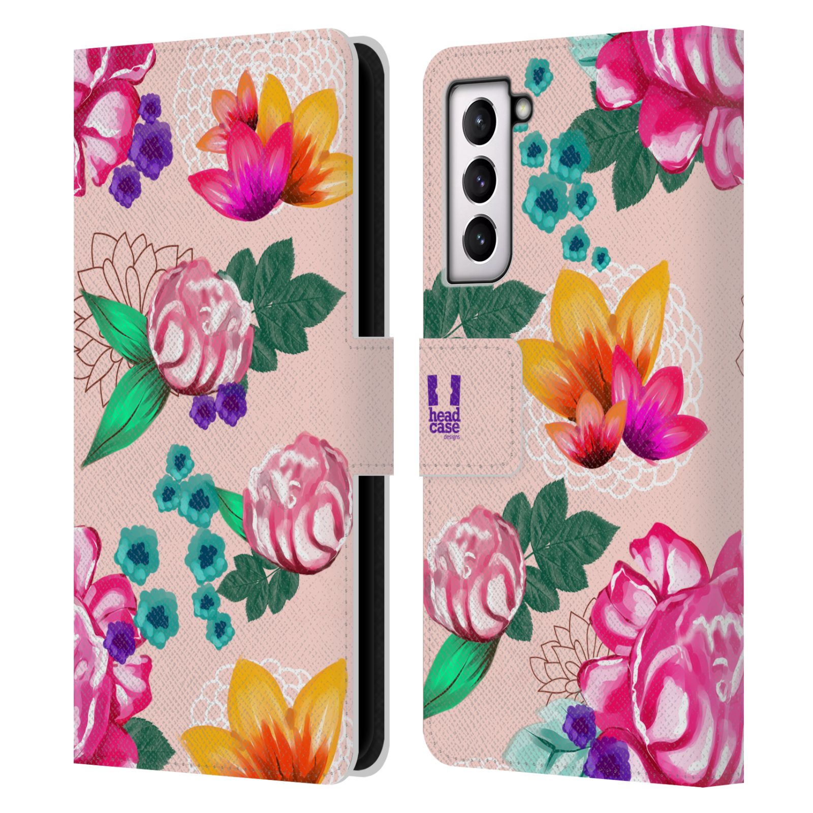 Pouzdro HEAD CASE na mobil Samsung Galaxy S21 / S21 5G barevné kreslené květiny růžová
