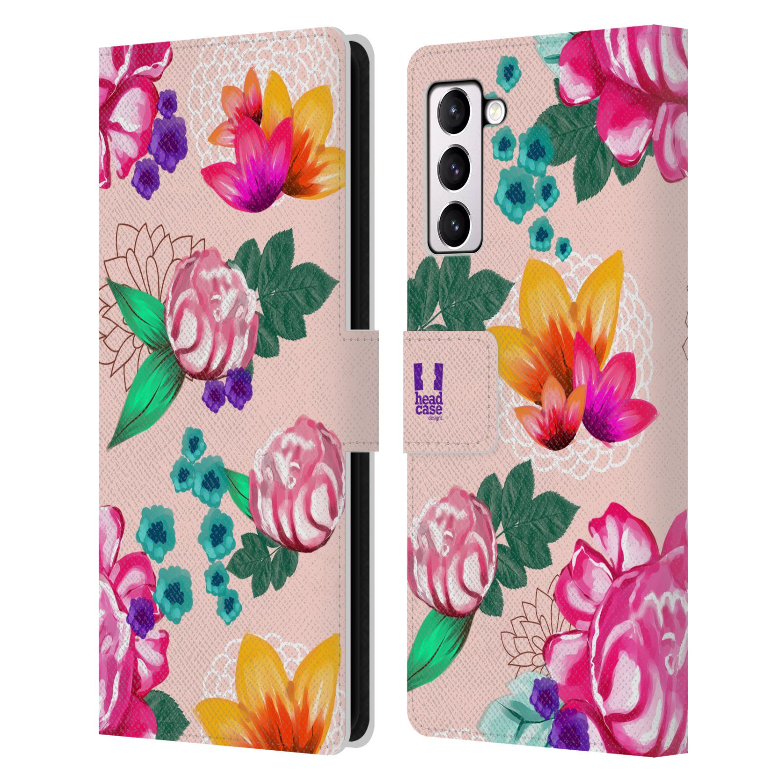 Pouzdro HEAD CASE na mobil Samsung Galaxy S21+ 5G / S21 PLUS 5G barevné kreslené květiny růžová