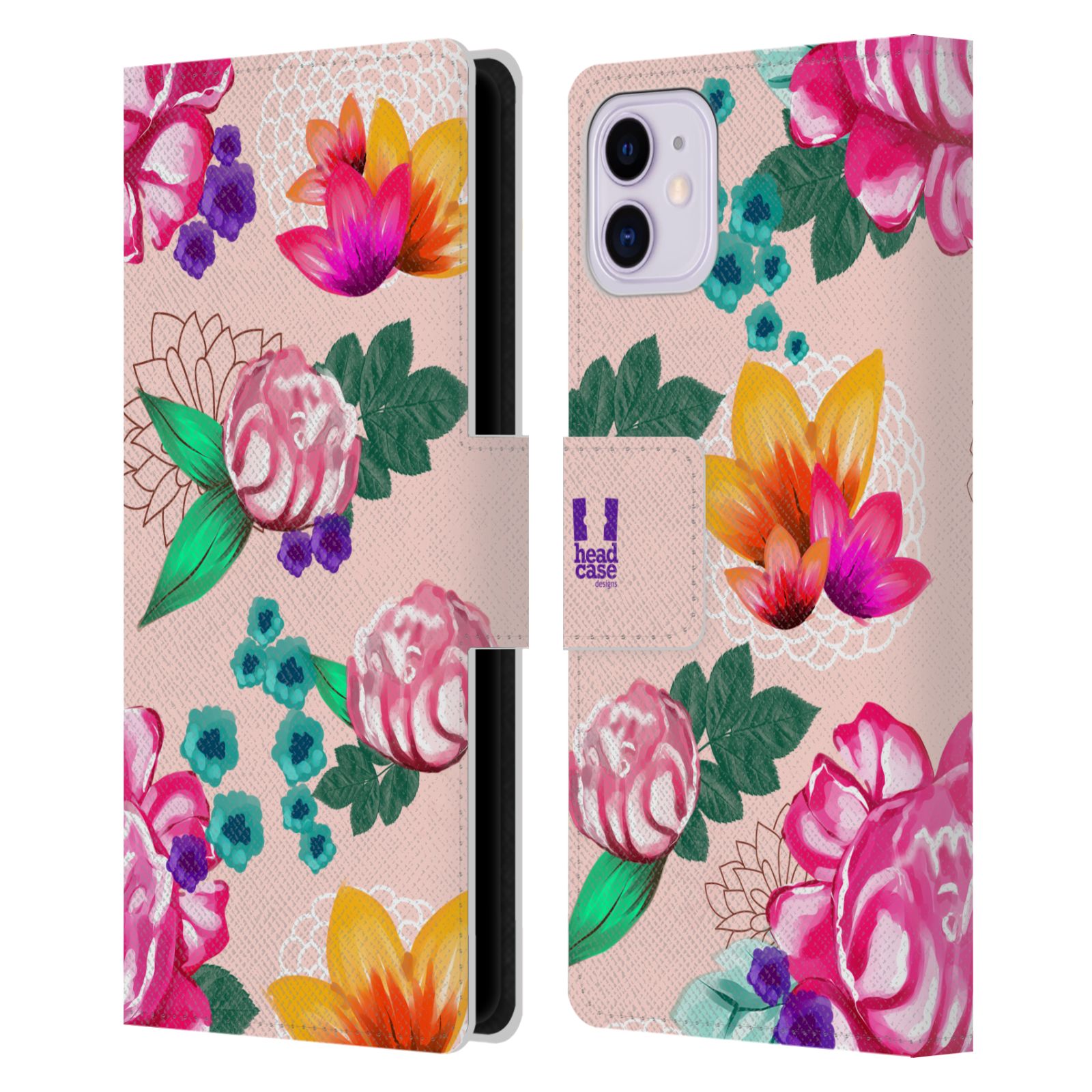 Pouzdro na mobil Apple Iphone 11 barevné kreslené květiny růžová