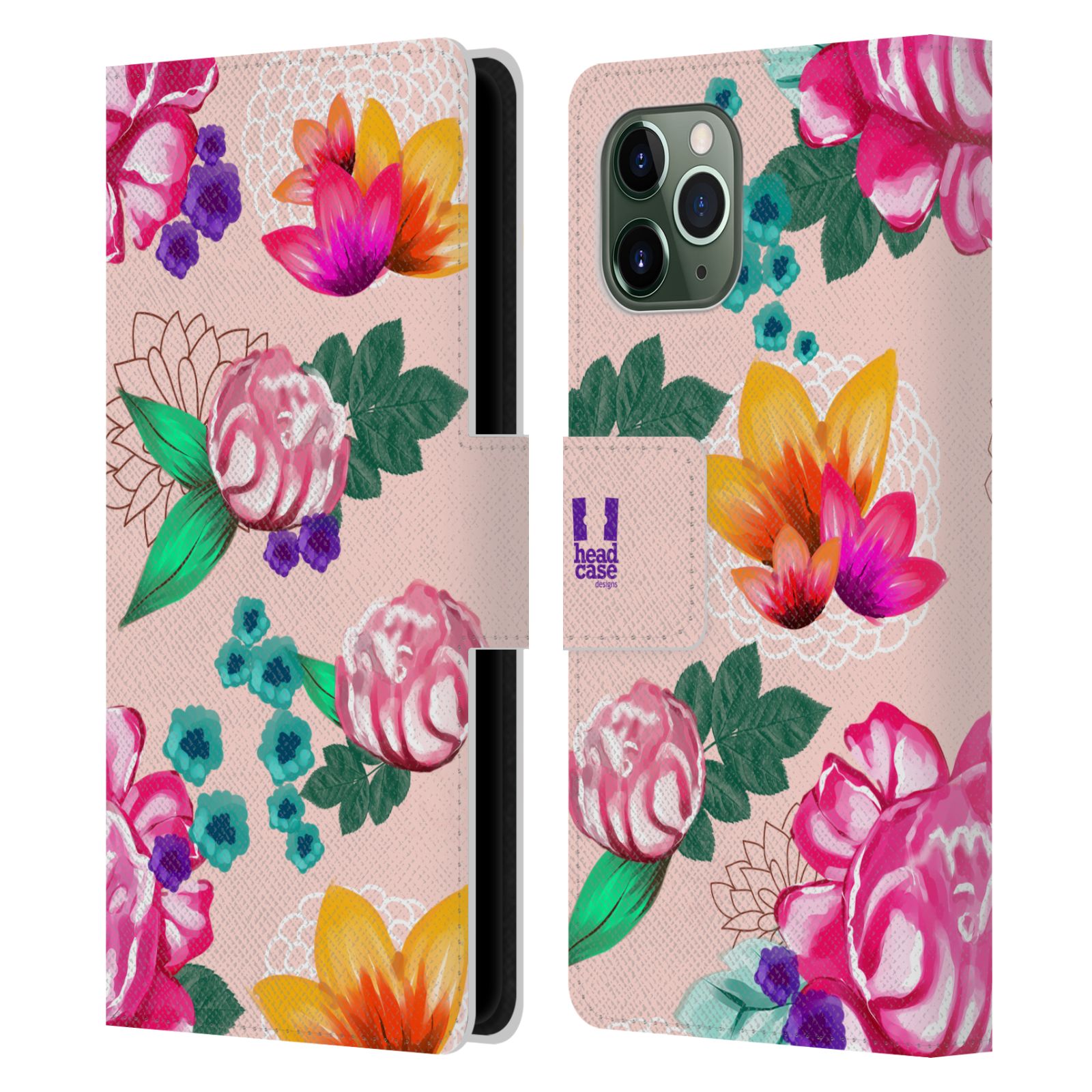 Pouzdro na mobil Apple Iphone 11 PRO barevné kreslené květiny růžová