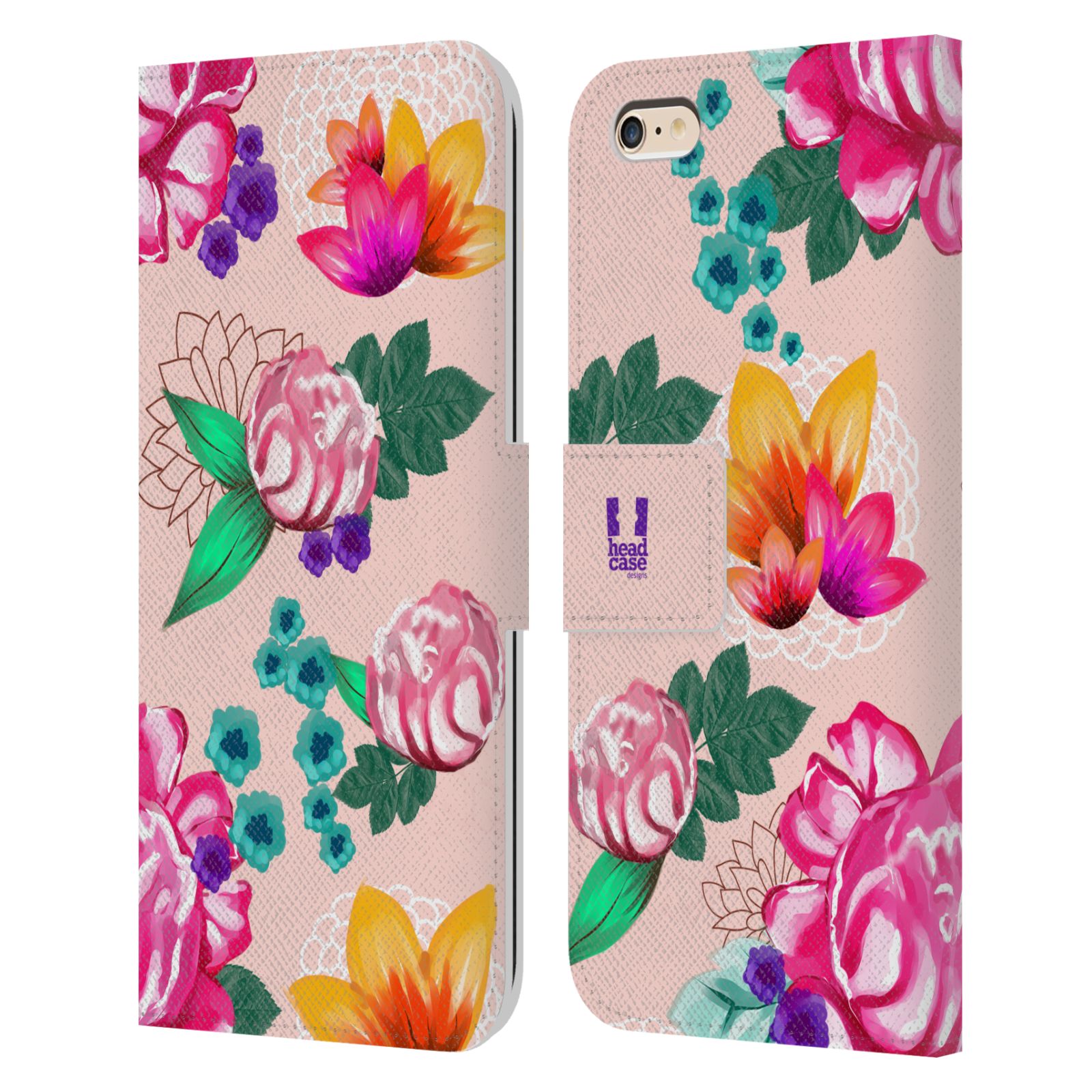 HEAD CASE Flipové pouzdro pro mobil Apple Iphone 6 PLUS / 6S PLUS barevné kreslené květiny růžová