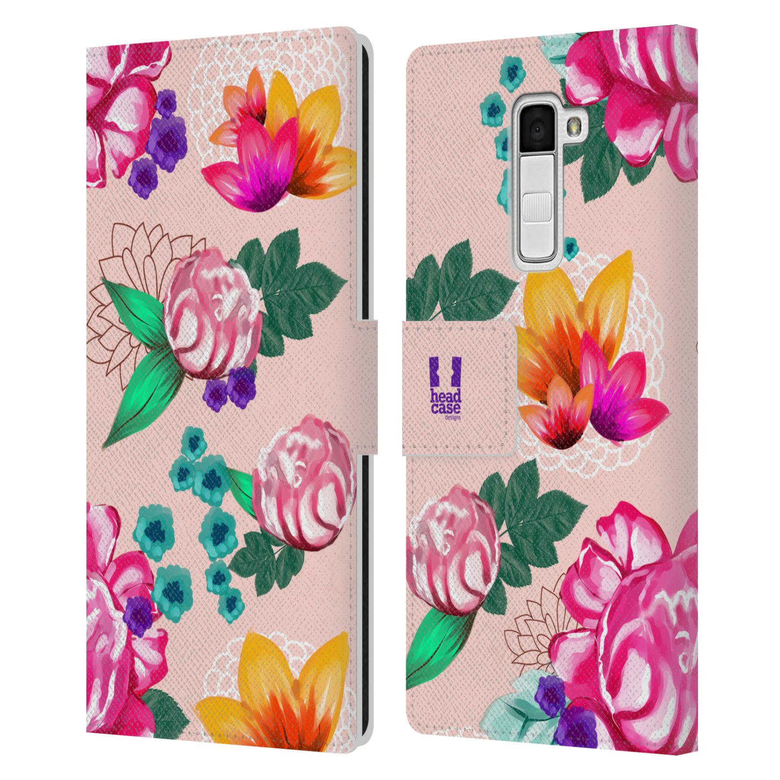 HEAD CASE Flipové pouzdro pro mobil LG K10 barevné kreslené květiny růžová