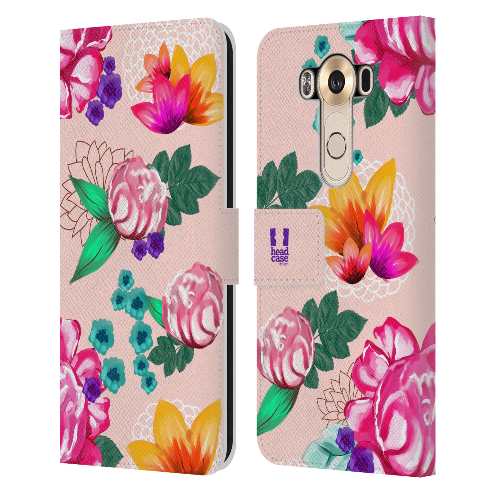 HEAD CASE Flipové pouzdro pro mobil LG V10 barevné kreslené květiny růžová