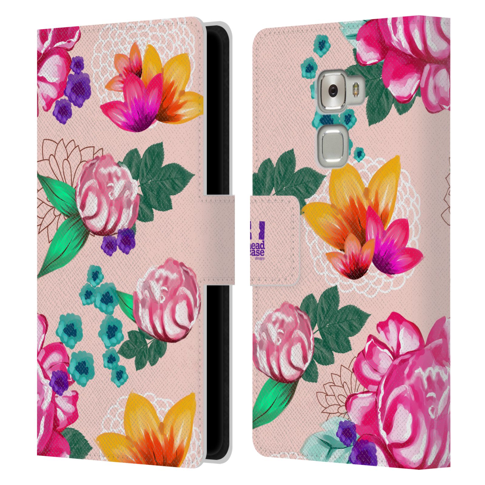 HEAD CASE Flipové pouzdro pro mobil Huawei MATE S barevné kreslené květiny růžová
