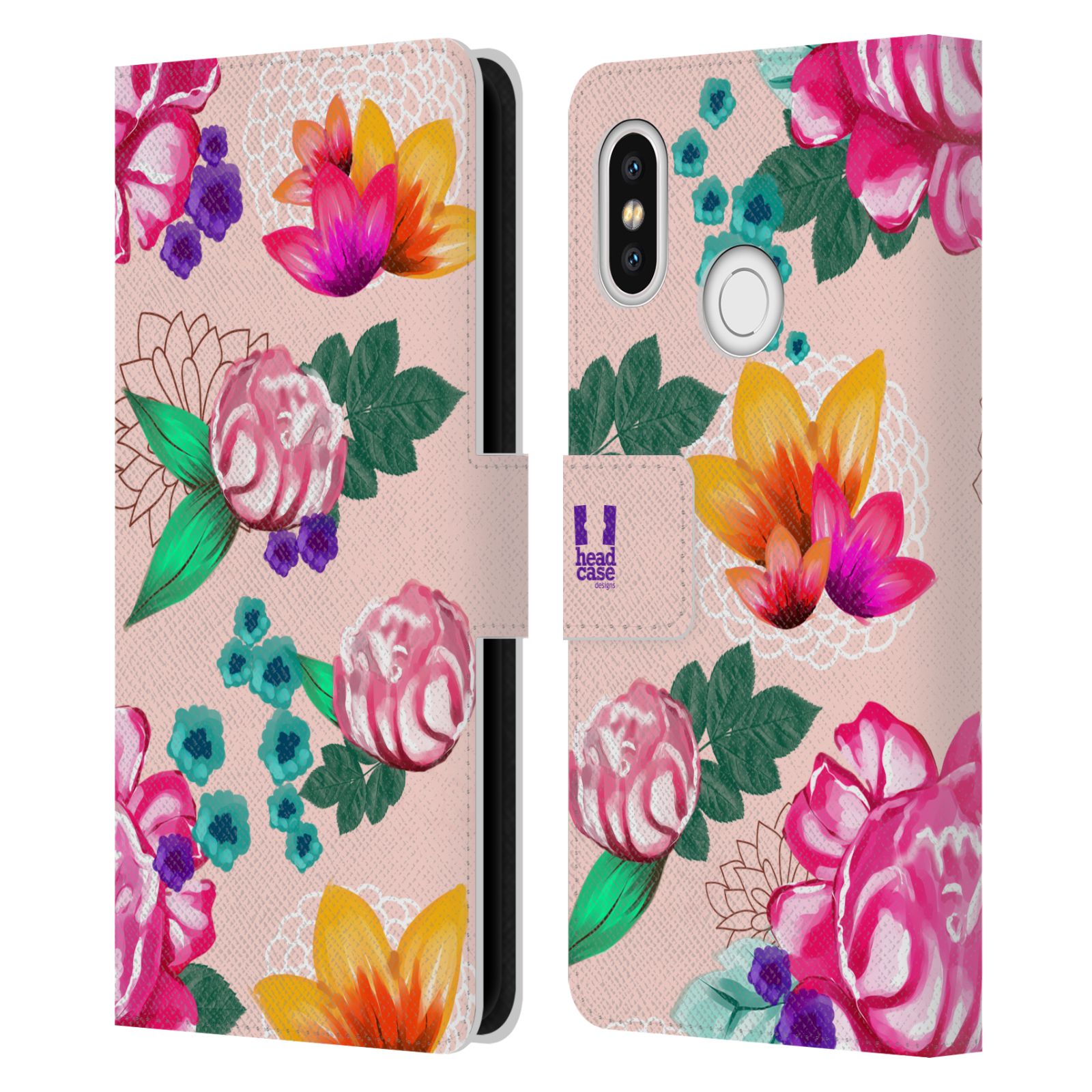 HEAD CASE Flipové pouzdro pro mobil Xiaomi Mi 8 barevné kreslené květiny růžová