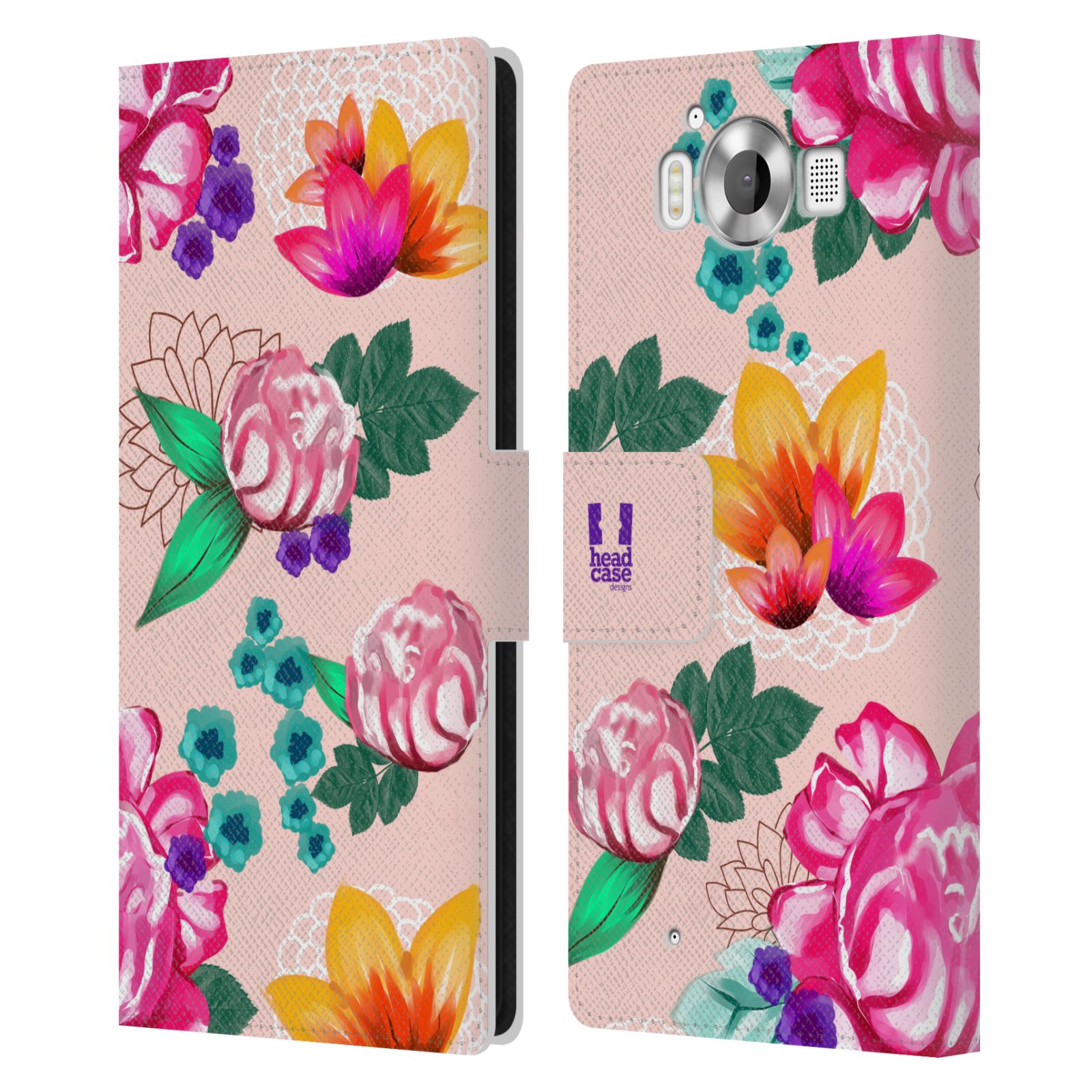 HEAD CASE Flipové pouzdro pro mobil Microsoft Lumia 950 / LUMIA 950 DUAL SIM barevné kreslené květiny růžová