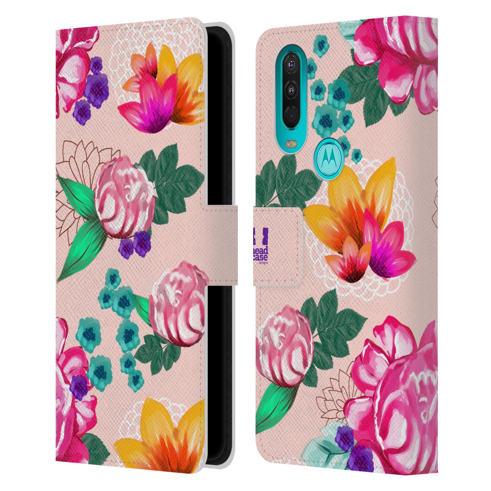 Pouzdro HEAD CASE na mobil Nokia 2.4 barevné kreslené květiny růžová
