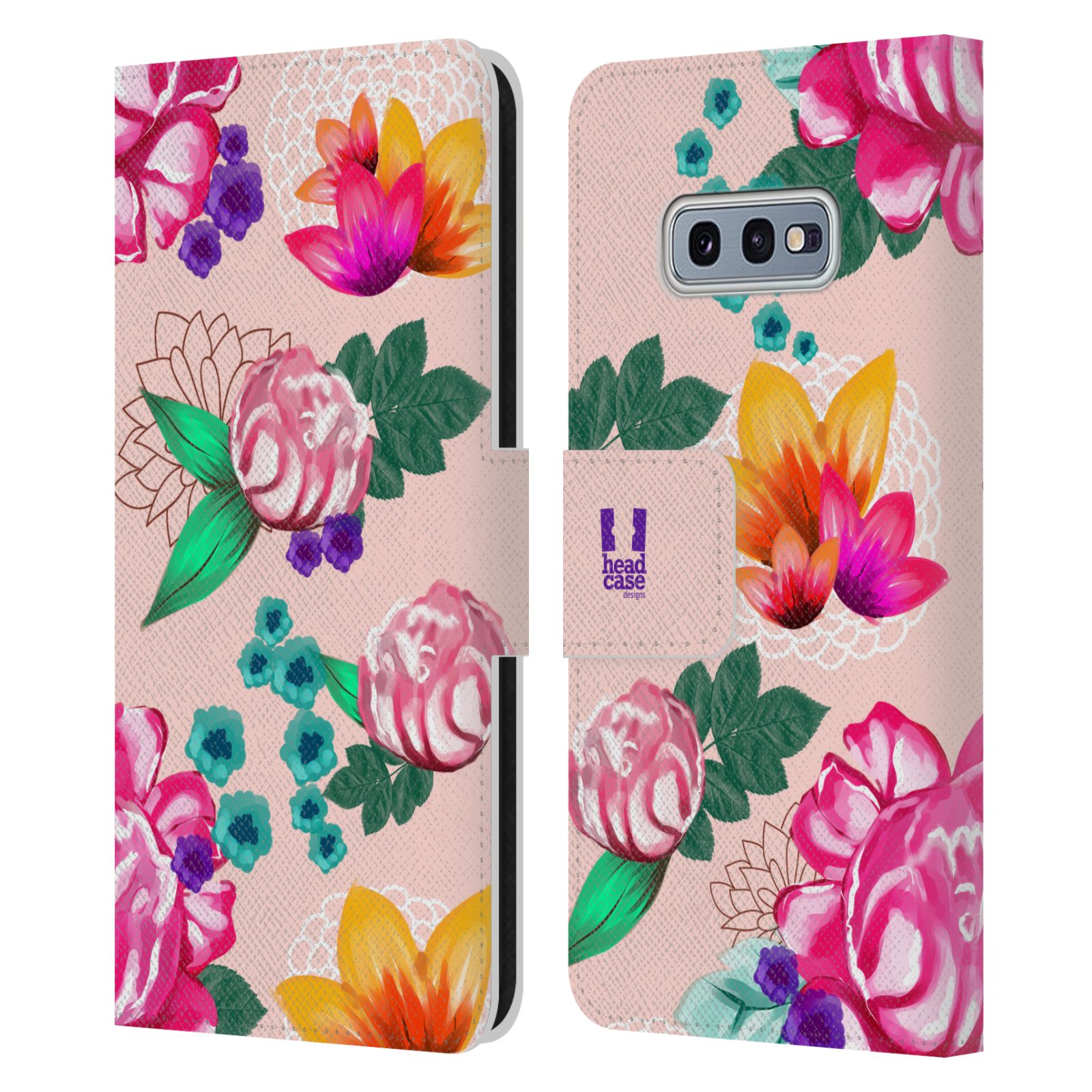 Pouzdro HEAD CASE na mobil Samsung Galaxy S10e barevné kreslené květiny růžová