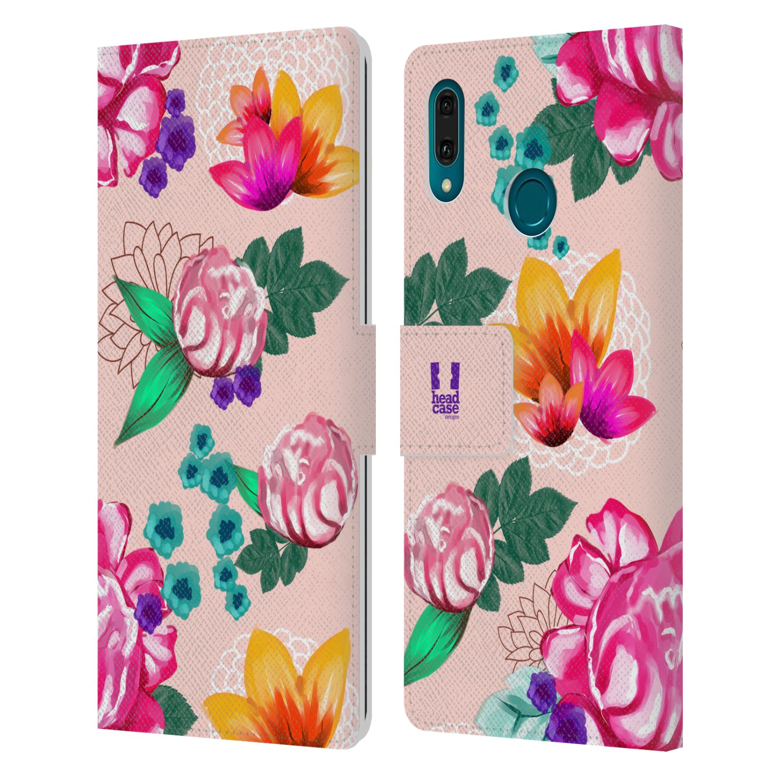 Pouzdro na mobil Huawei Y9 2019 barevné kreslené květiny růžová