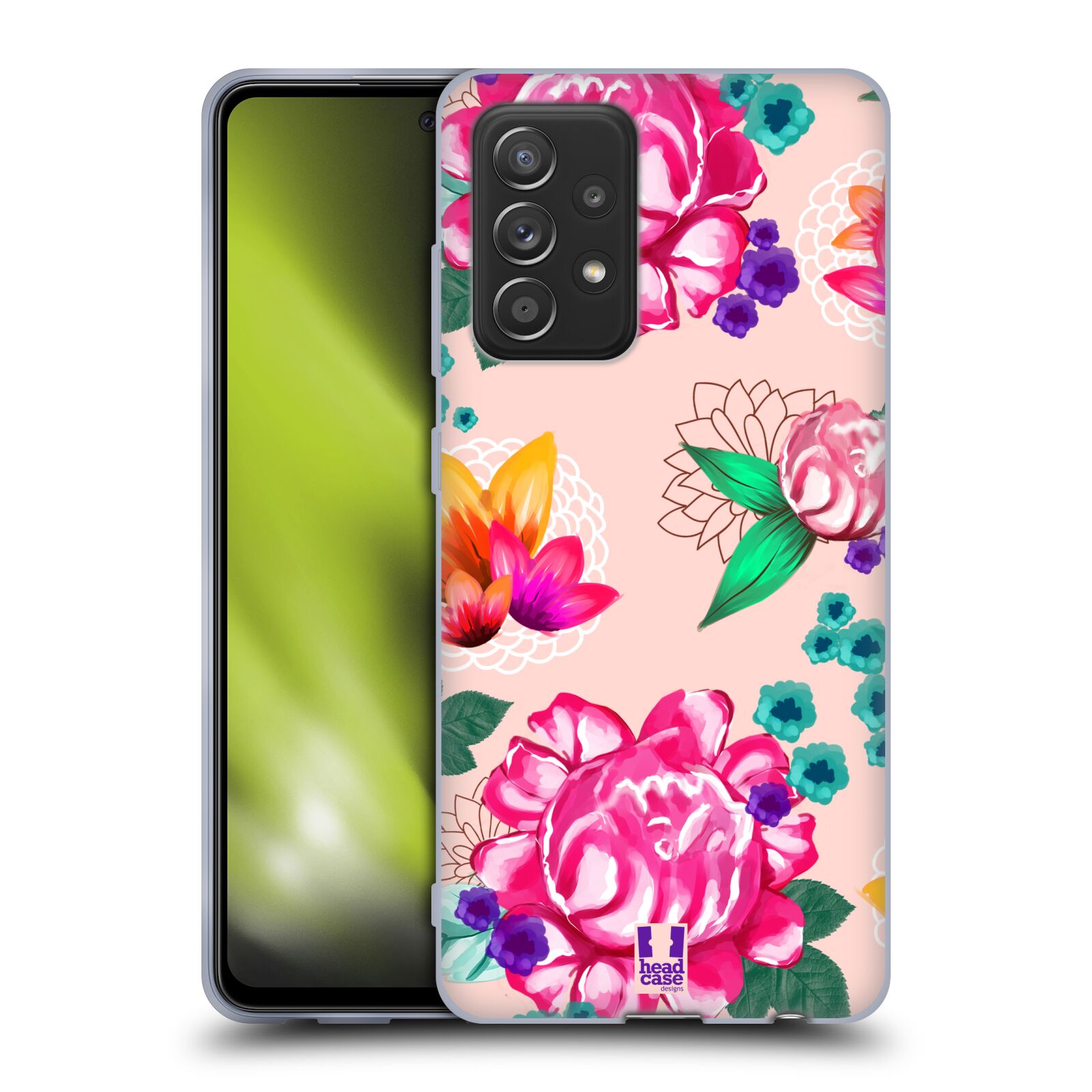 Plastový obal HEAD CASE na mobil Samsung Galaxy A52 / A52 5G / A52s 5G vzor Malované květiny barevné SVĚTLE RŮŽOVÁ