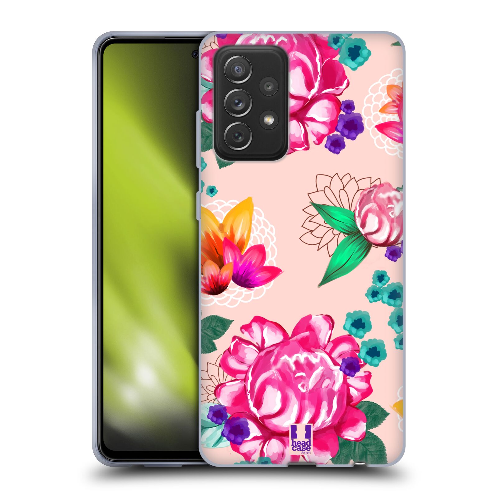 Plastový obal HEAD CASE na mobil Samsung Galaxy A72 / A72 5G vzor Malované květiny barevné SVĚTLE RŮŽOVÁ