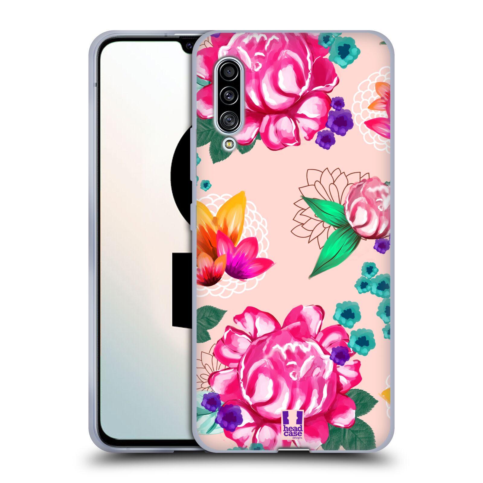 Plastový obal HEAD CASE na mobil Samsung Galaxy A90 5G vzor Malované květiny barevné SVĚTLE RŮŽOVÁ
