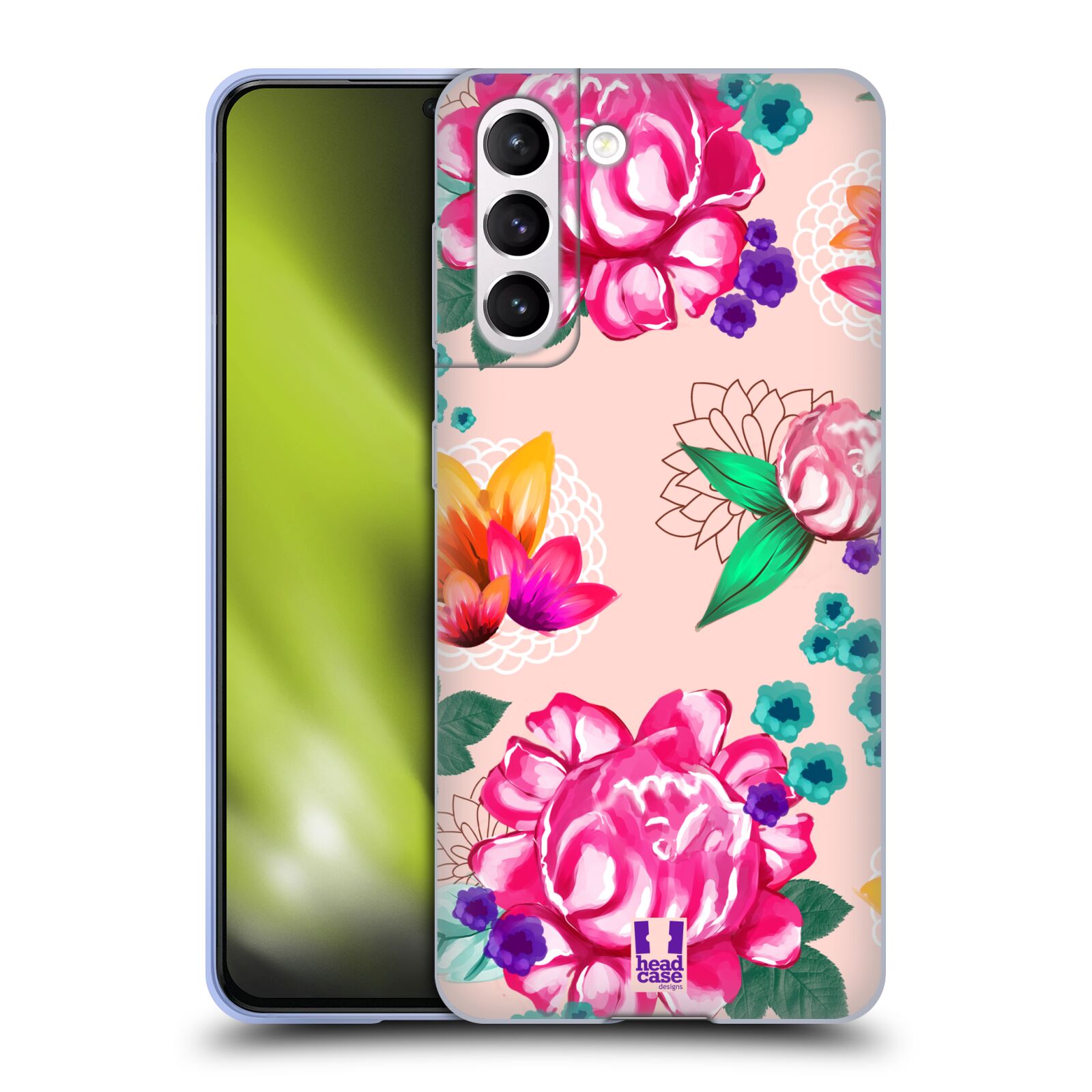 Plastový obal HEAD CASE na mobil Samsung Galaxy S21 5G vzor Malované květiny barevné SVĚTLE RŮŽOVÁ