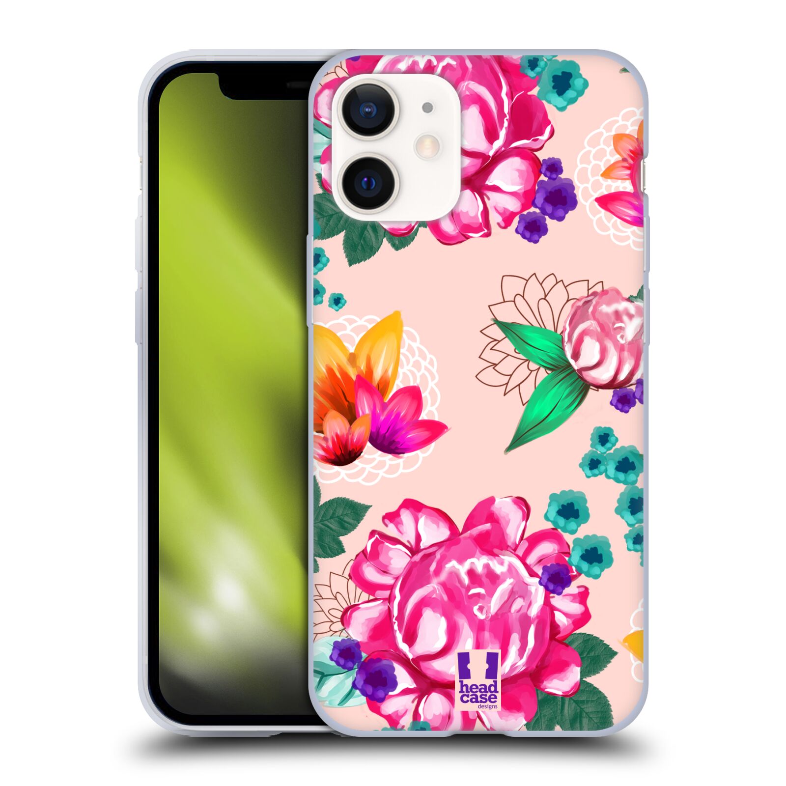 Plastový obal na mobil Apple Iphone 12 MINI vzor Malované květiny barevné SVĚTLE RŮŽOVÁ