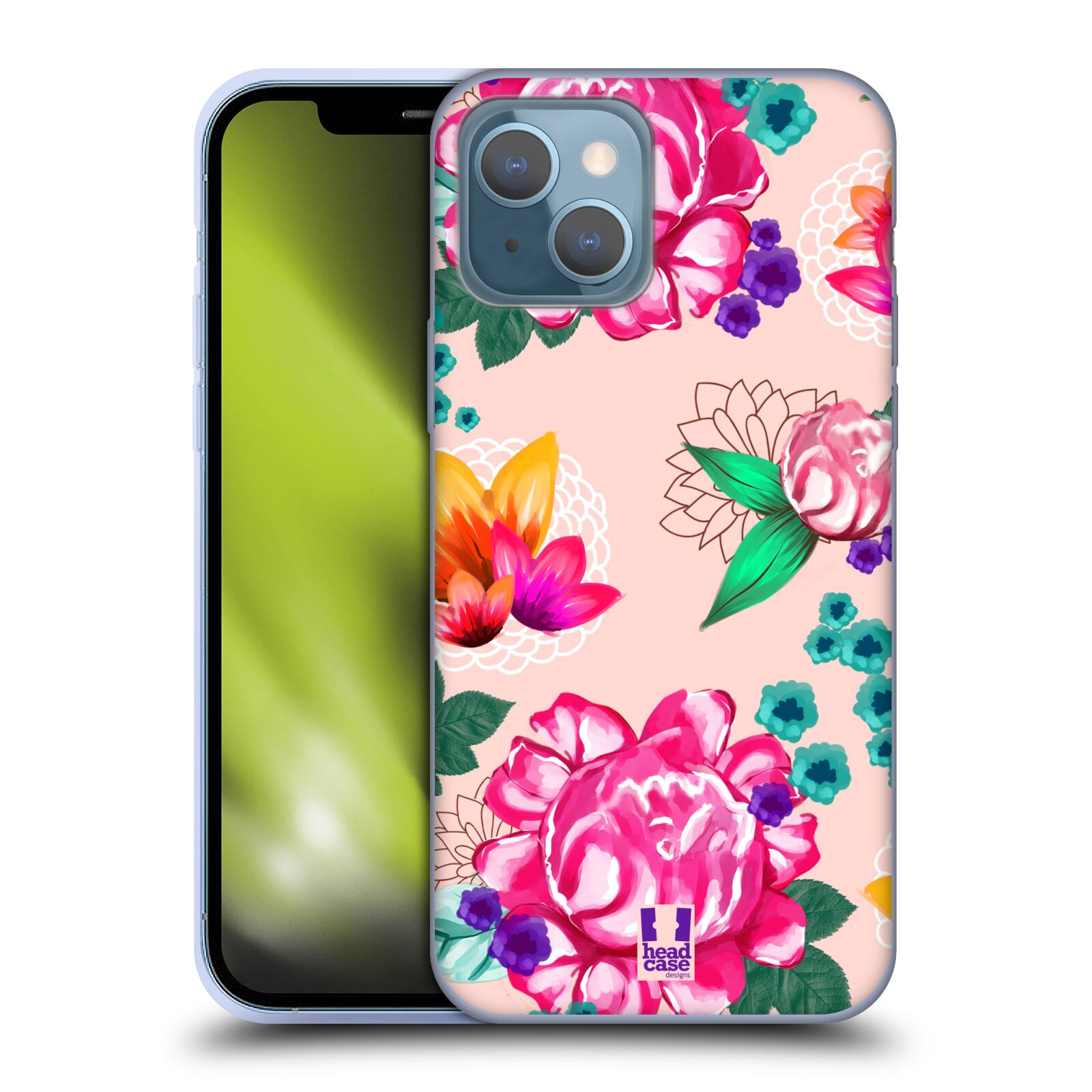 Plastový obal HEAD CASE na mobil Apple Iphone 13 vzor Malované květiny barevné SVĚTLE RŮŽOVÁ