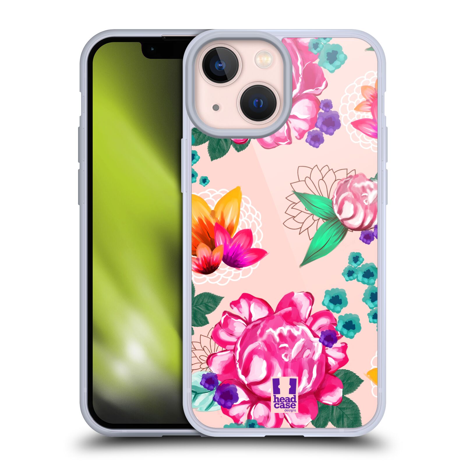 Plastový obal HEAD CASE na mobil Apple Iphone 13 MINI vzor Malované květiny barevné SVĚTLE RŮŽOVÁ