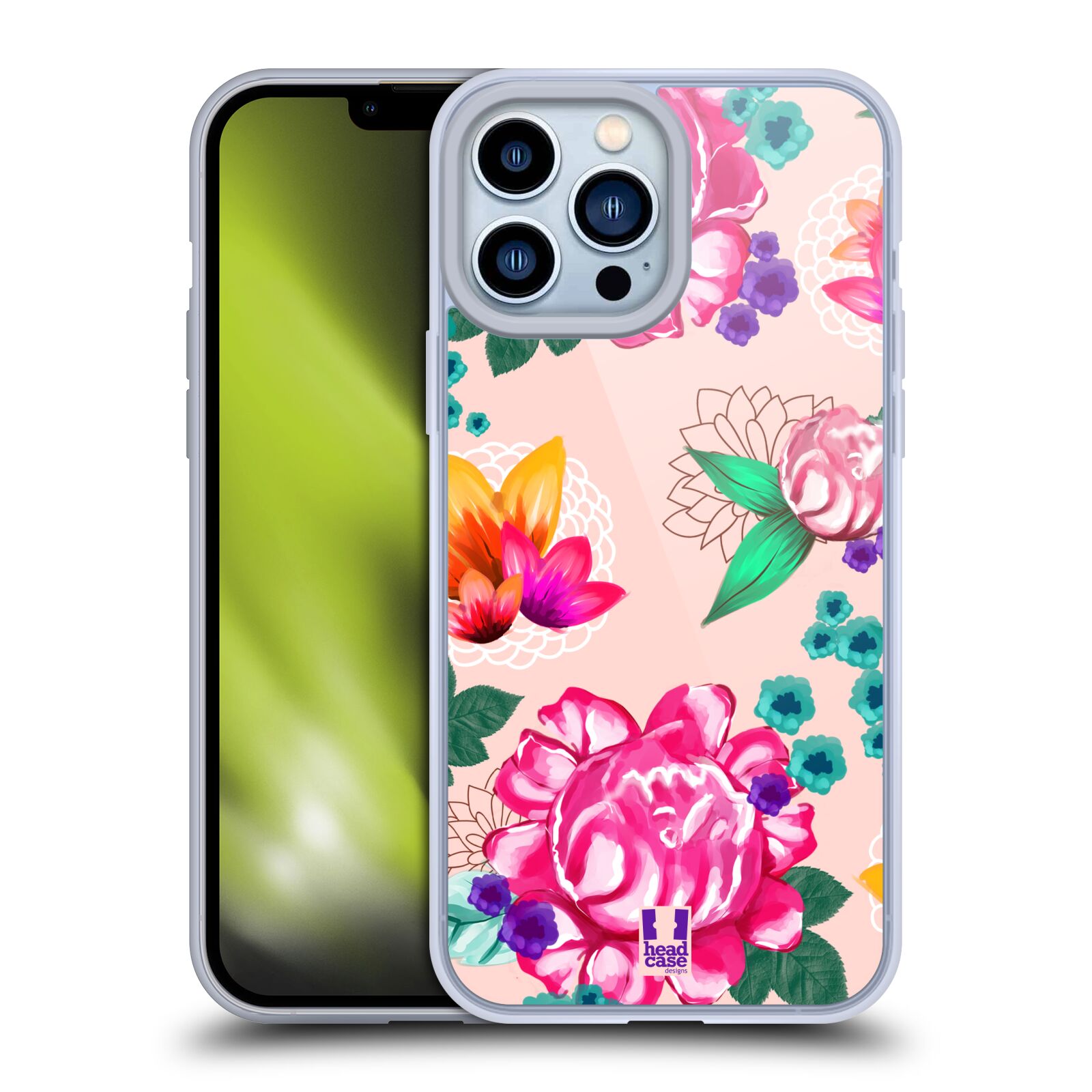 Plastový obal HEAD CASE na mobil Apple Iphone 13 PRO MAX vzor Malované květiny barevné SVĚTLE RŮŽOVÁ