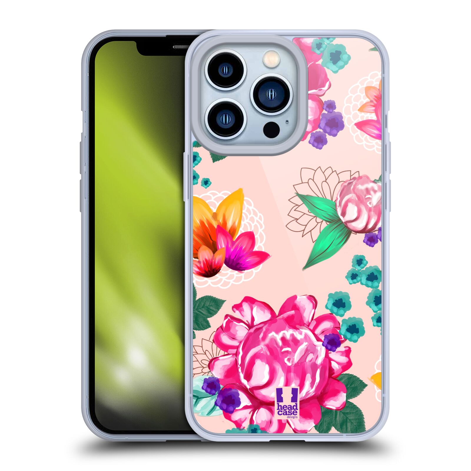 Plastový obal HEAD CASE na mobil Apple Iphone 13 PRO vzor Malované květiny barevné SVĚTLE RŮŽOVÁ