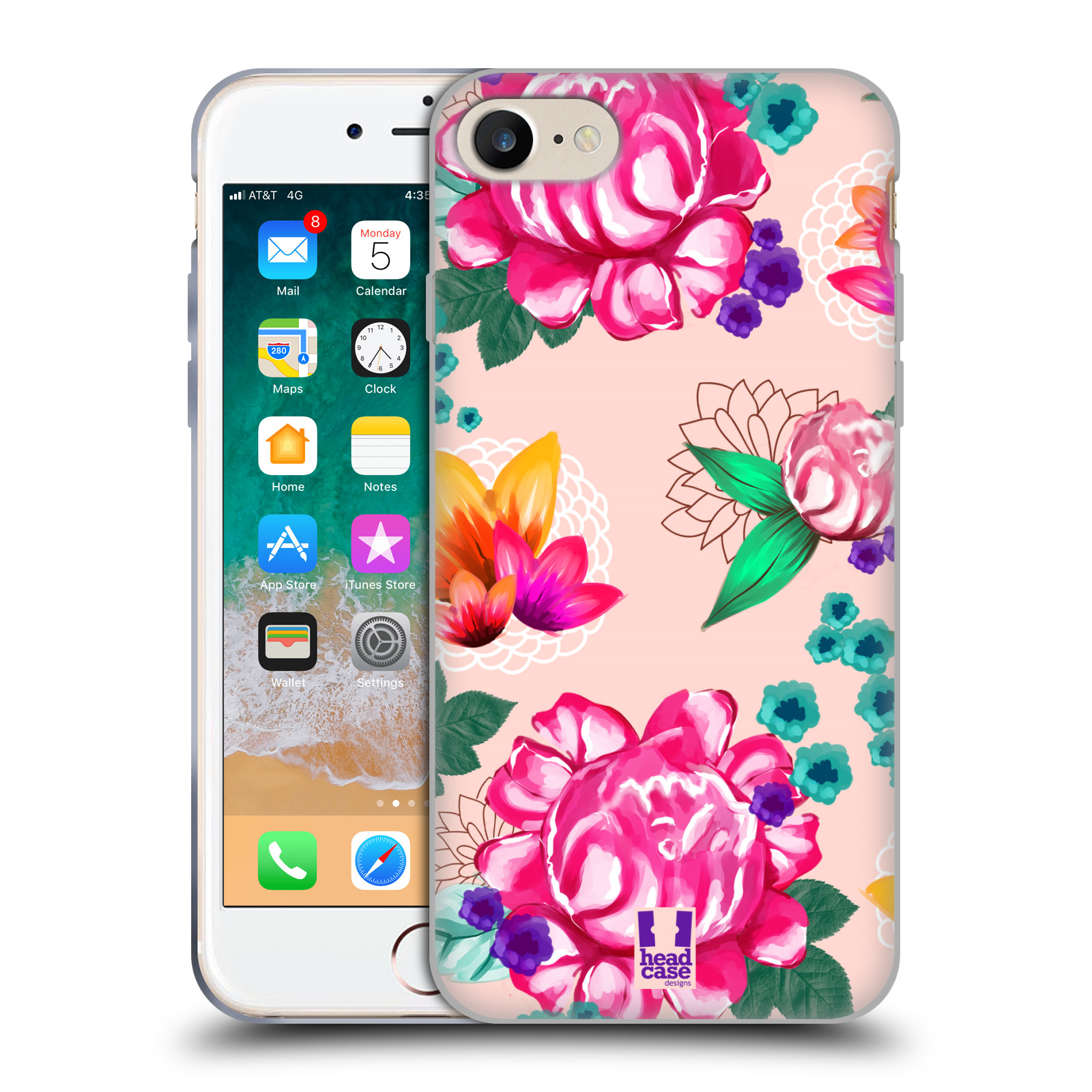 HEAD CASE silikonový obal na mobil Apple Iphone 7 vzor Malované květiny barevné SVĚTLE RŮŽOVÁ