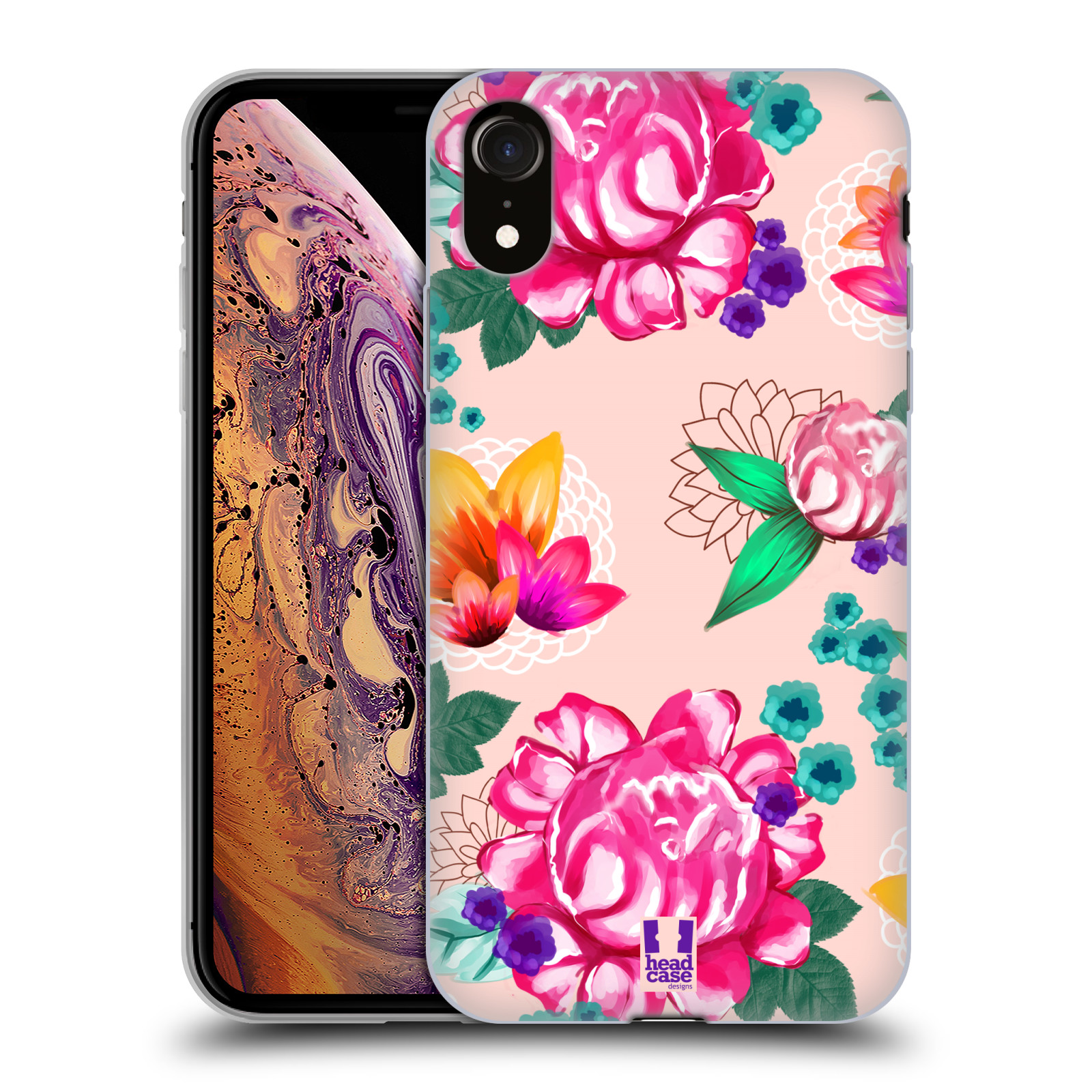 HEAD CASE silikon obal na mobil Apple Iphone XR vzor Malované květiny barevné SVĚTLE RŮŽOVÁ