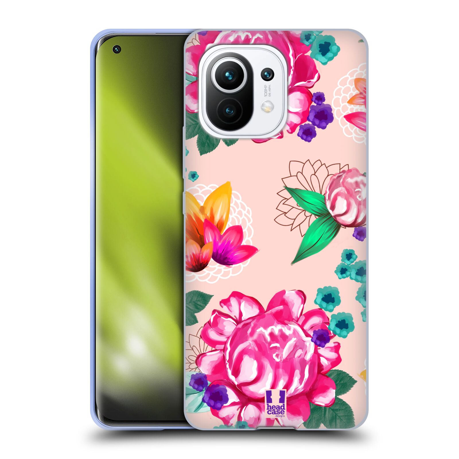 Plastový obal HEAD CASE na mobil Xiaomi Mi 11 vzor Malované květiny barevné SVĚTLE RŮŽOVÁ