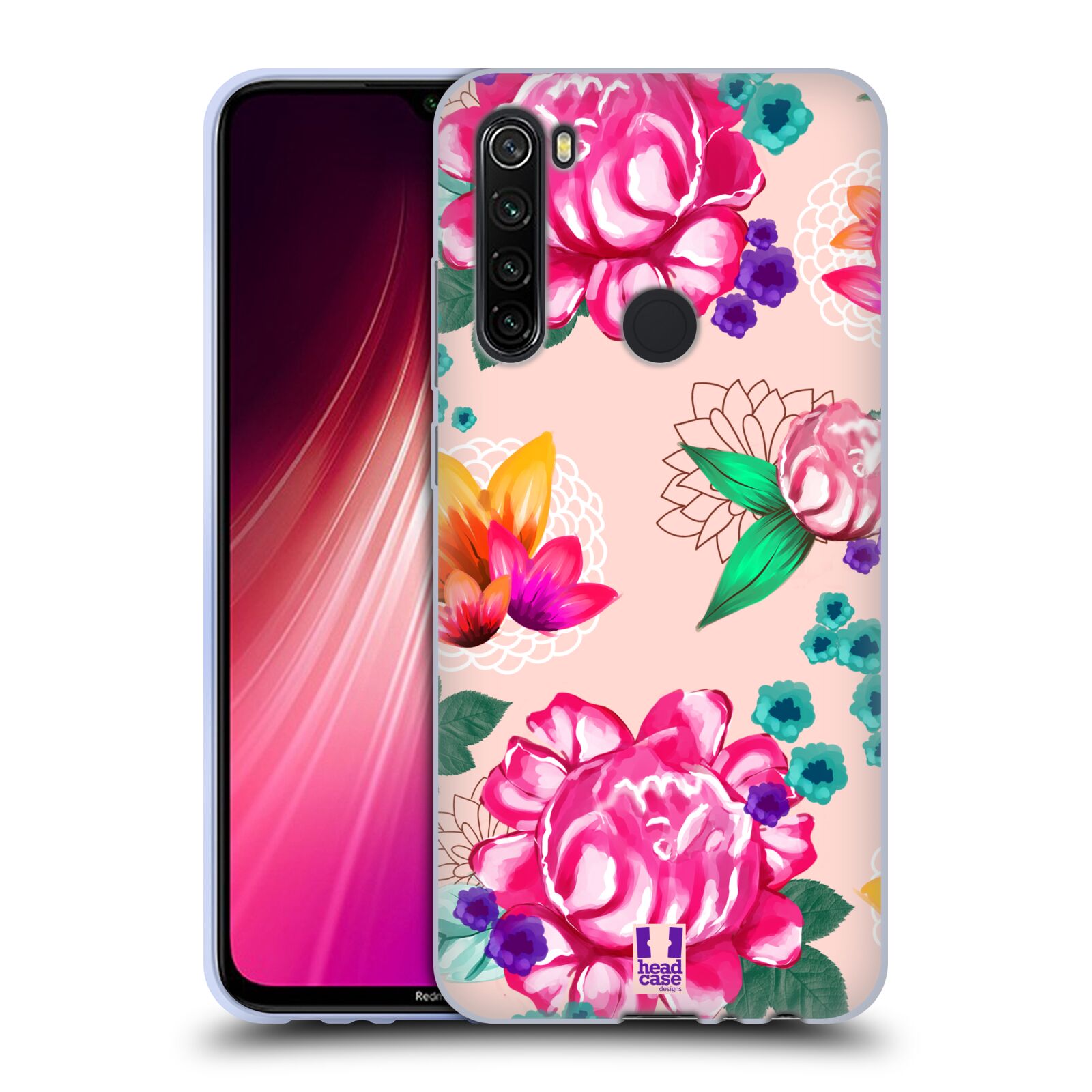 Plastový obal HEAD CASE na mobil Xiaomi Redmi Note 8T vzor Malované květiny barevné SVĚTLE RŮŽOVÁ