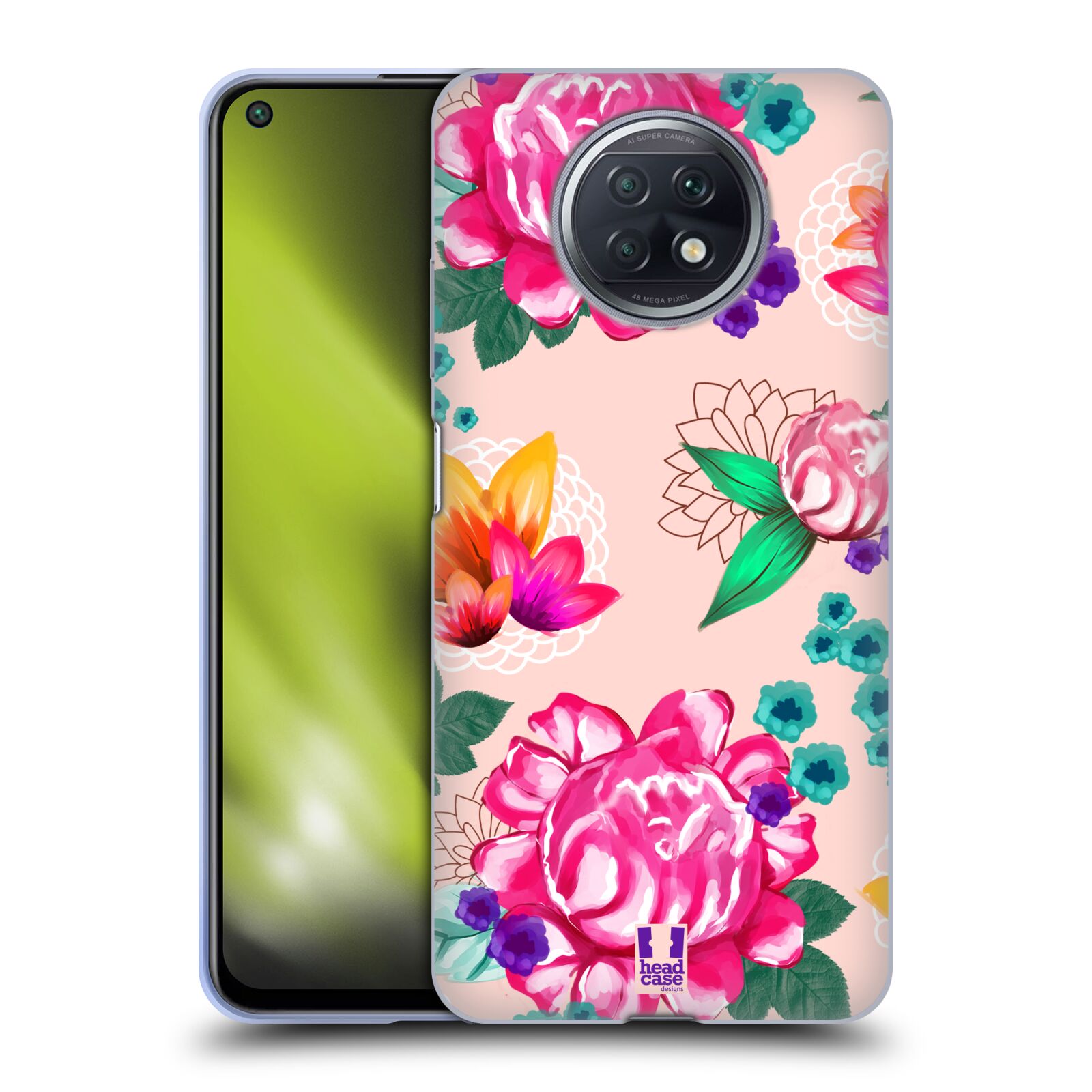 Plastový obal HEAD CASE na mobil Xiaomi Redmi Note 9T vzor Malované květiny barevné SVĚTLE RŮŽOVÁ