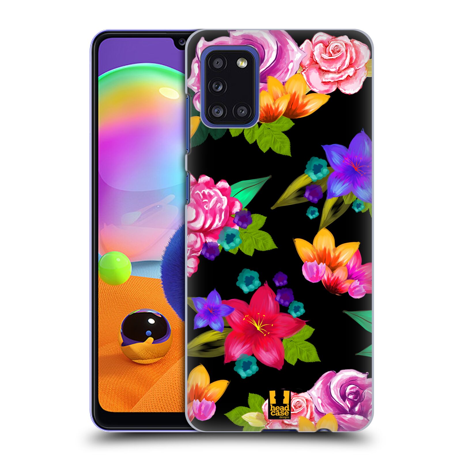 Zadní kryt na mobil Samsung Galaxy A31 vzor Malované květiny barevné ČERNÁ