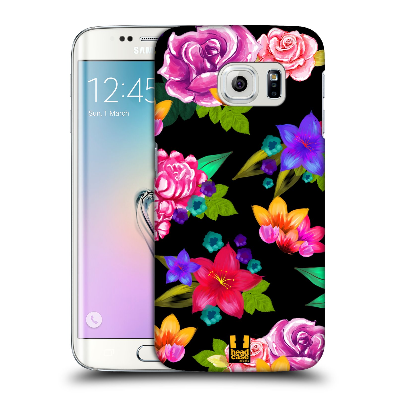 HEAD CASE plastový obal na mobil SAMSUNG Galaxy S6 EDGE (G9250, G925, G925F) vzor Malované květiny barevné ČERNÁ
