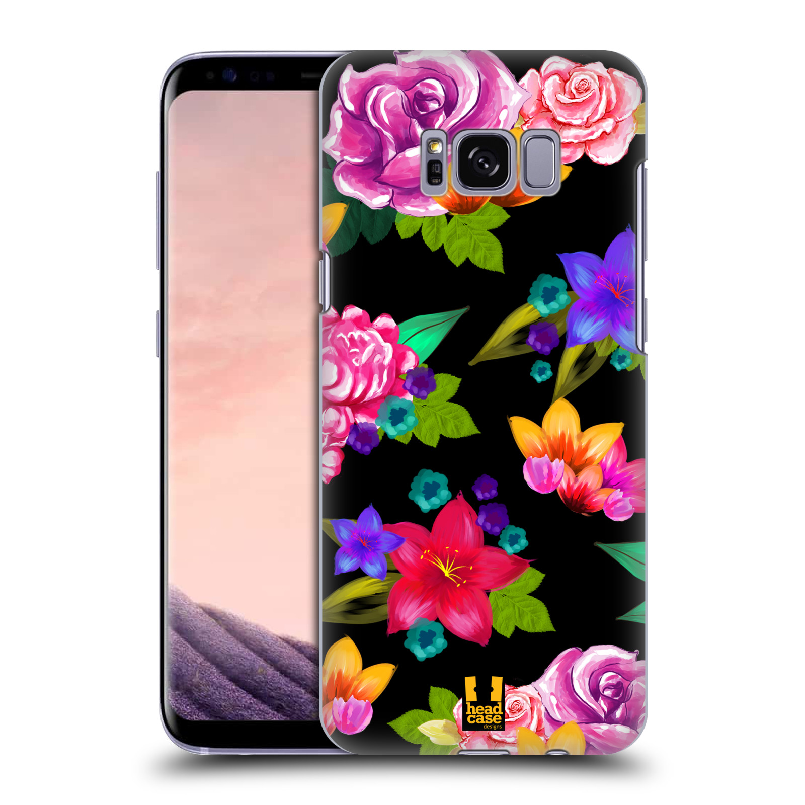HEAD CASE plastový obal na mobil Samsung Galaxy S8 vzor Malované květiny barevné ČERNÁ
