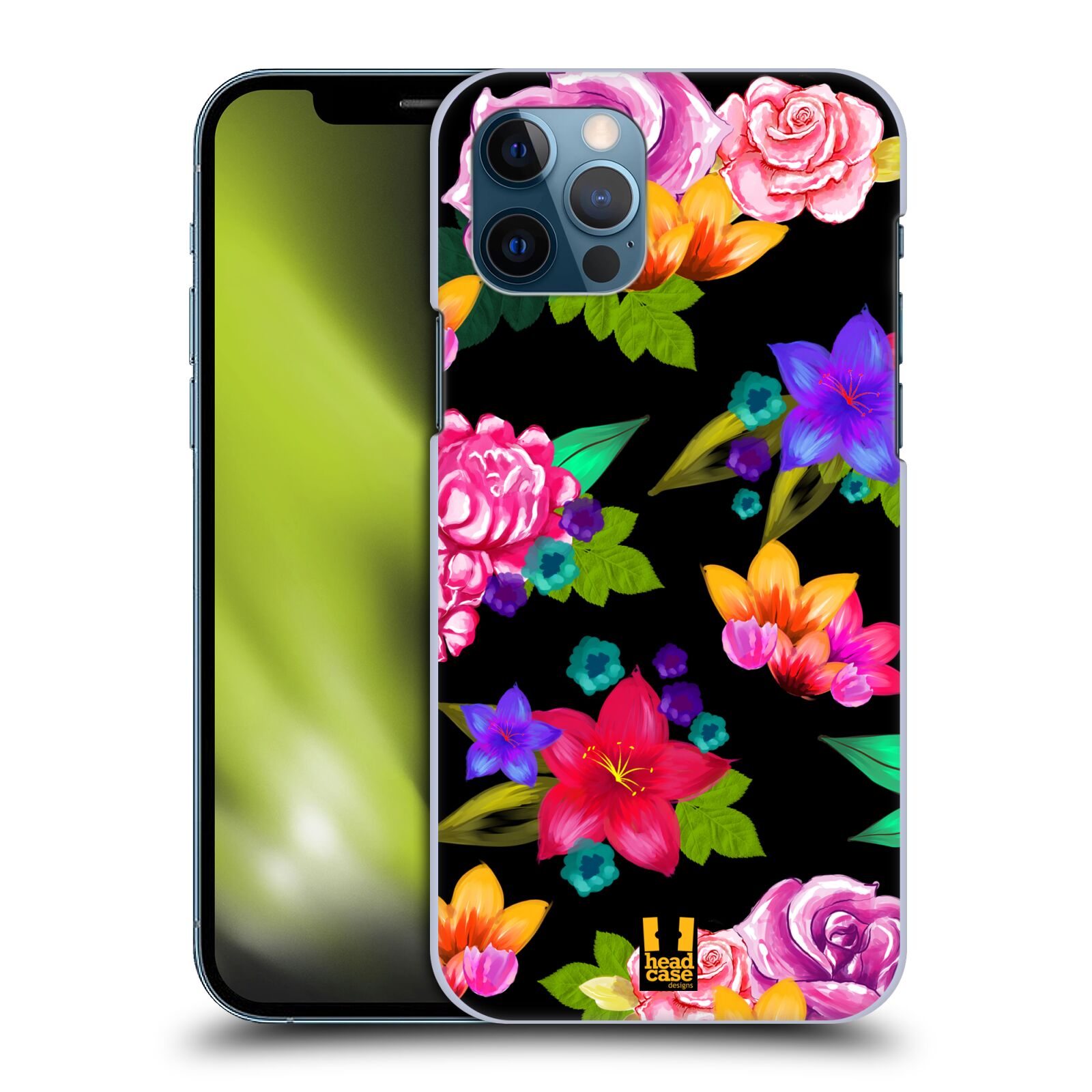 HEAD CASE plastový obal na mobil Apple Iphone 12 / Iphone 12 PRO vzor Malované květiny barevné ČERNÁ