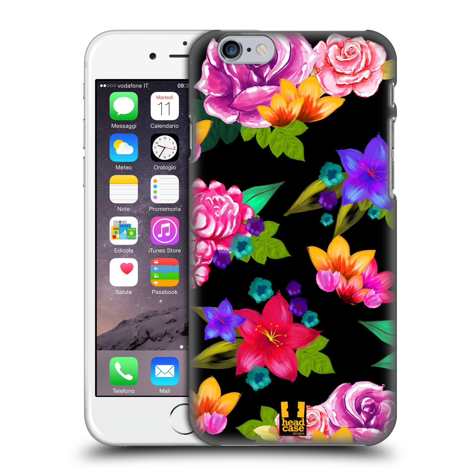 Plastové pouzdro pro mobil Apple Iphone 6/6S vzor Malované květiny barevné ČERNÁ