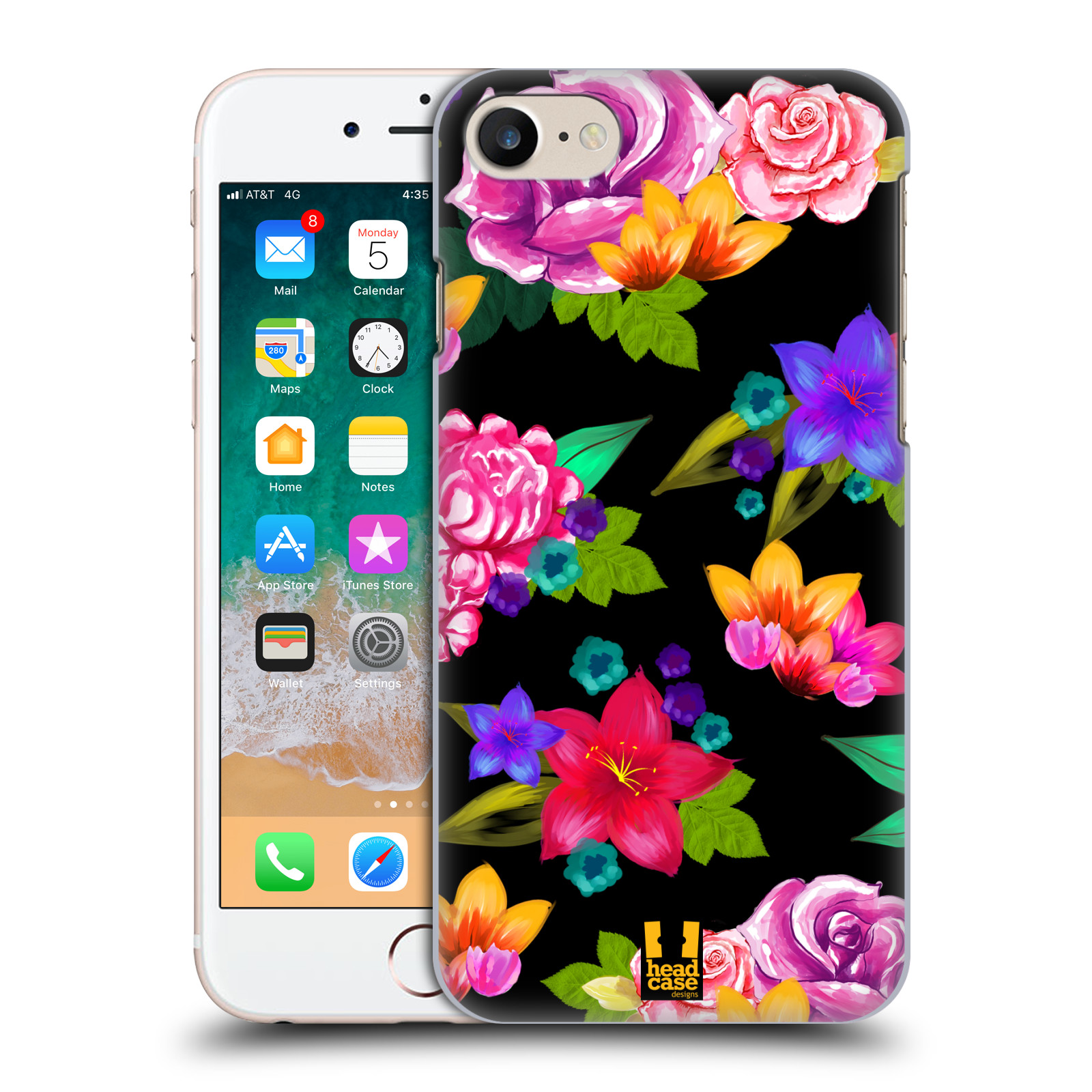 HEAD CASE plastový obal na mobil Apple Iphone 7 vzor Malované květiny barevné ČERNÁ