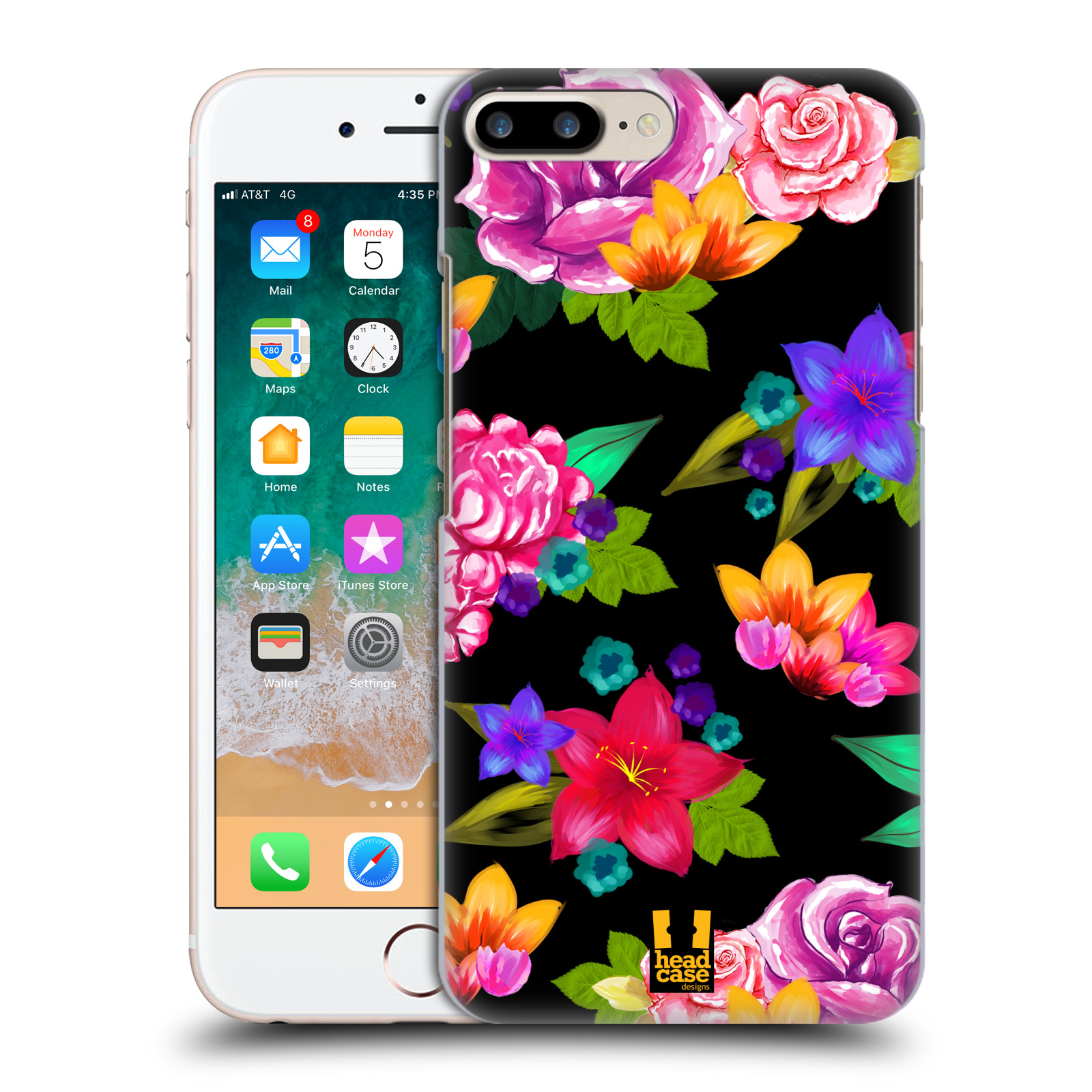 Plastové pouzdro pro mobil Apple Iphone 8 PLUS vzor Malované květiny barevné ČERNÁ