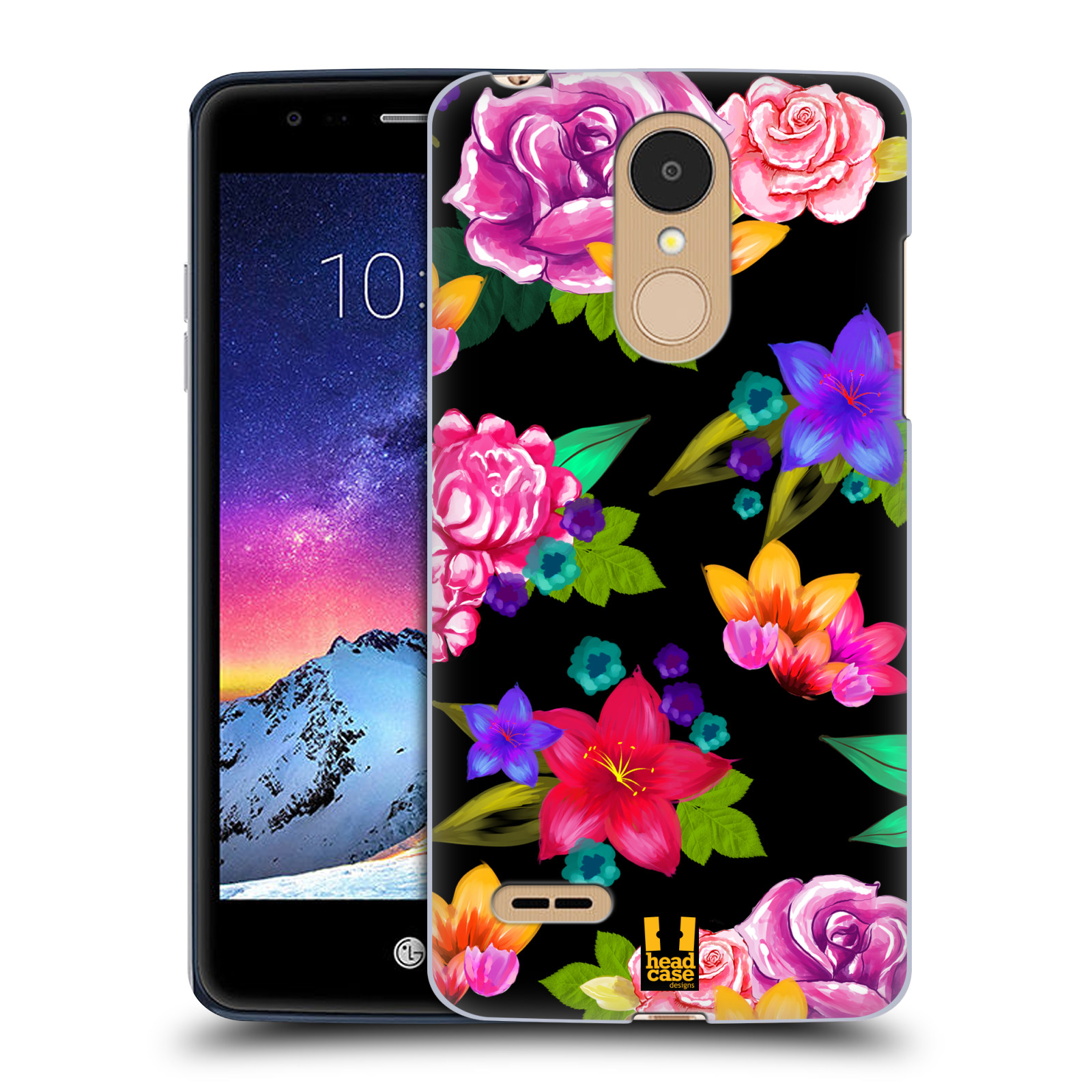 HEAD CASE plastový obal na mobil LG K9 / K8 2018 vzor Malované květiny barevné ČERNÁ