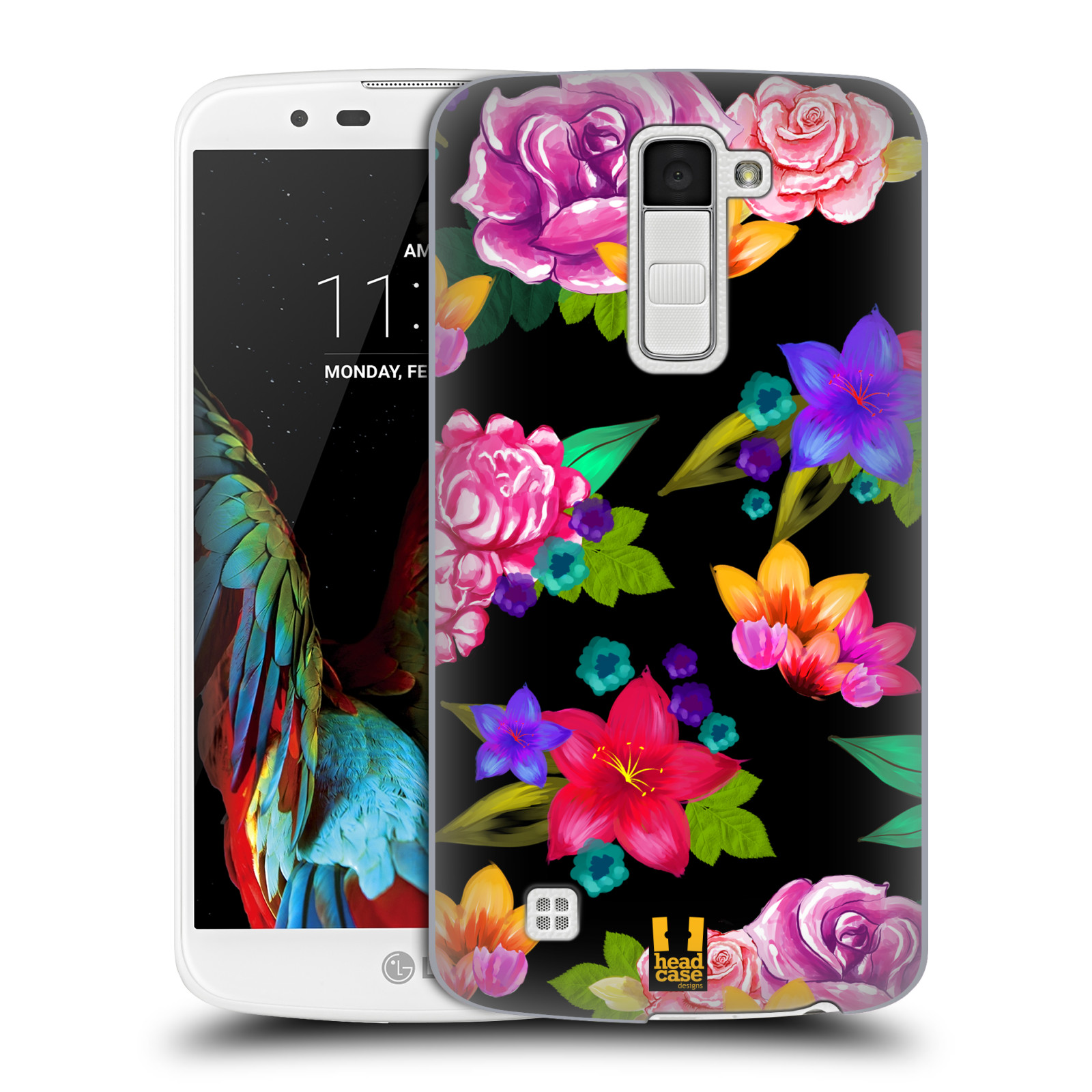 HEAD CASE plastový obal na mobil LG K10 vzor Malované květiny barevné ČERNÁ