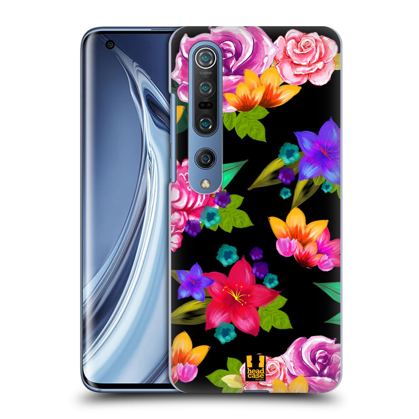 HEAD CASE plastový obal na mobil Xiaomi Mi 10 vzor Malované květiny barevné ČERNÁ