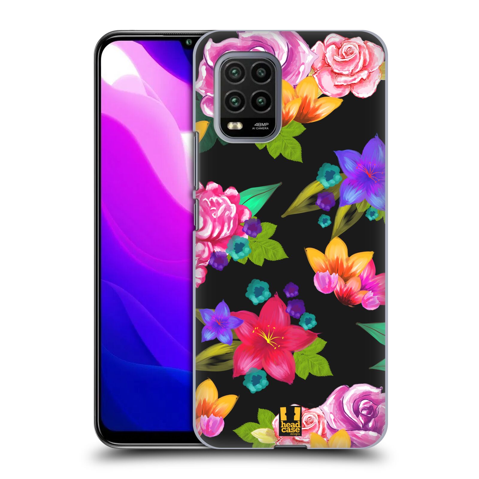 Zadní kryt, obal na mobil Xiaomi Mi 10 LITE vzor Malované květiny barevné ČERNÁ