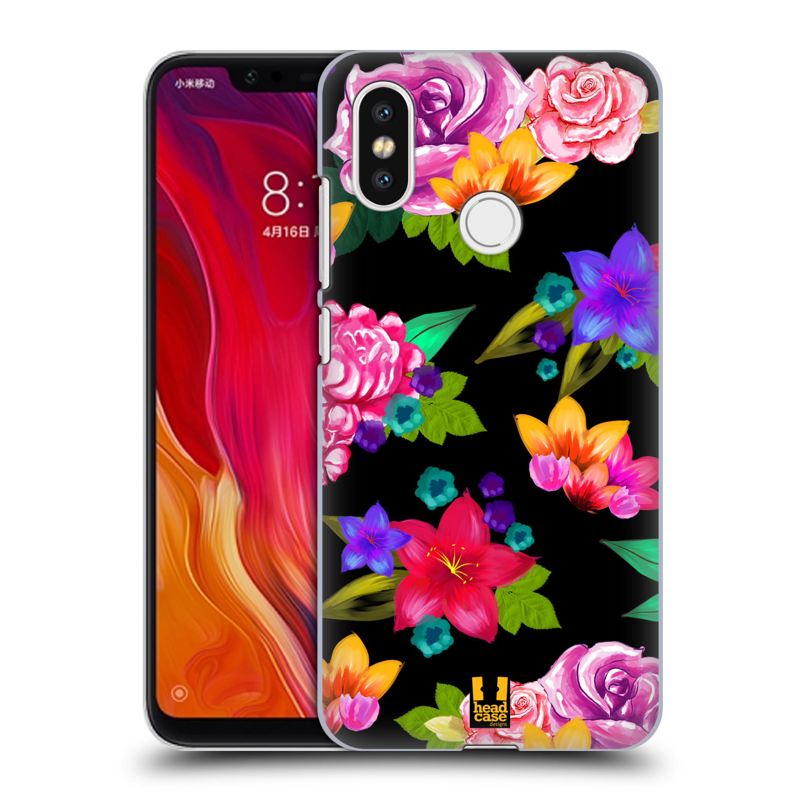 HEAD CASE plastový obal na mobil Xiaomi Mi 8 vzor Malované květiny barevné ČERNÁ