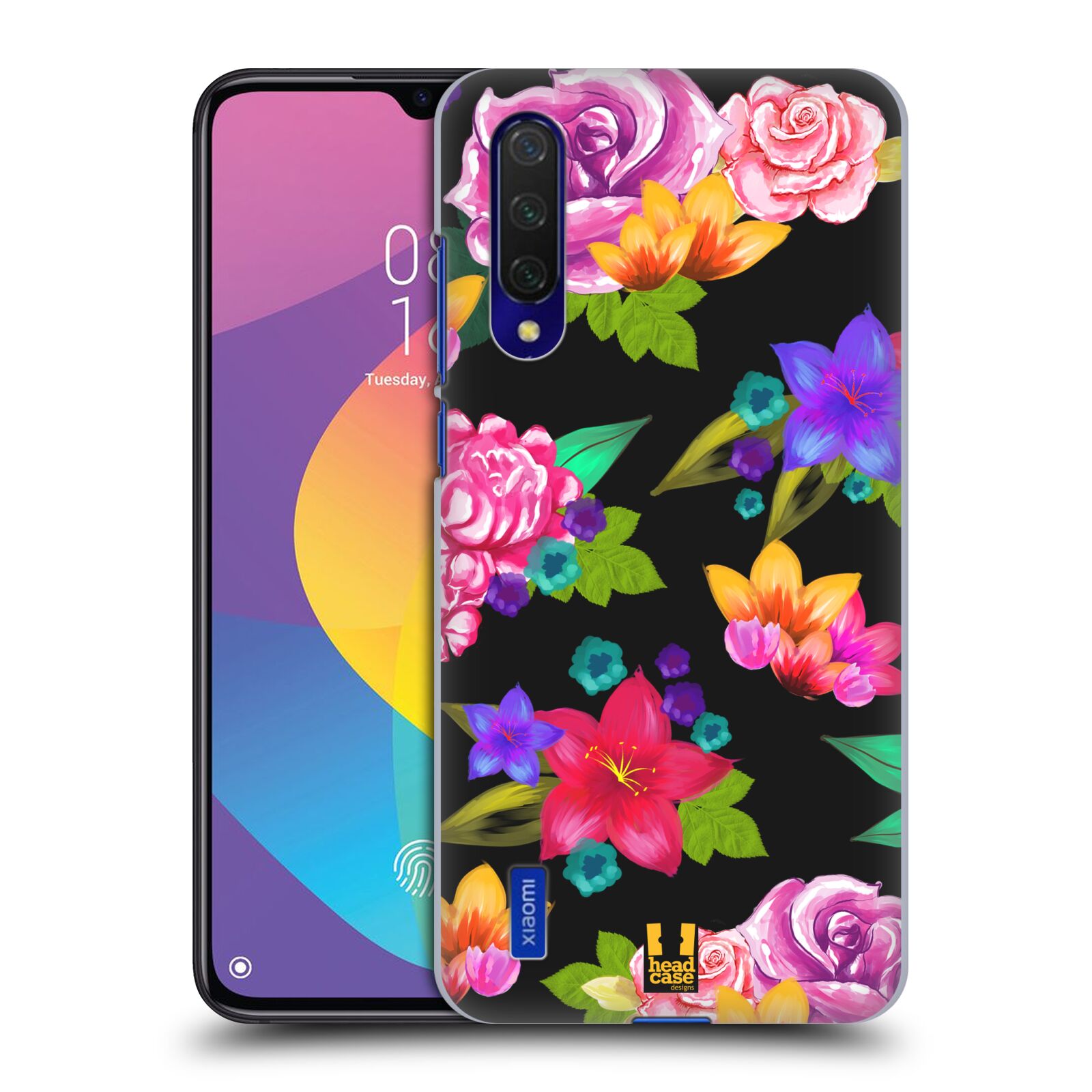 Zadní kryt na mobil Xiaomi MI 9 LITE vzor Malované květiny barevné ČERNÁ