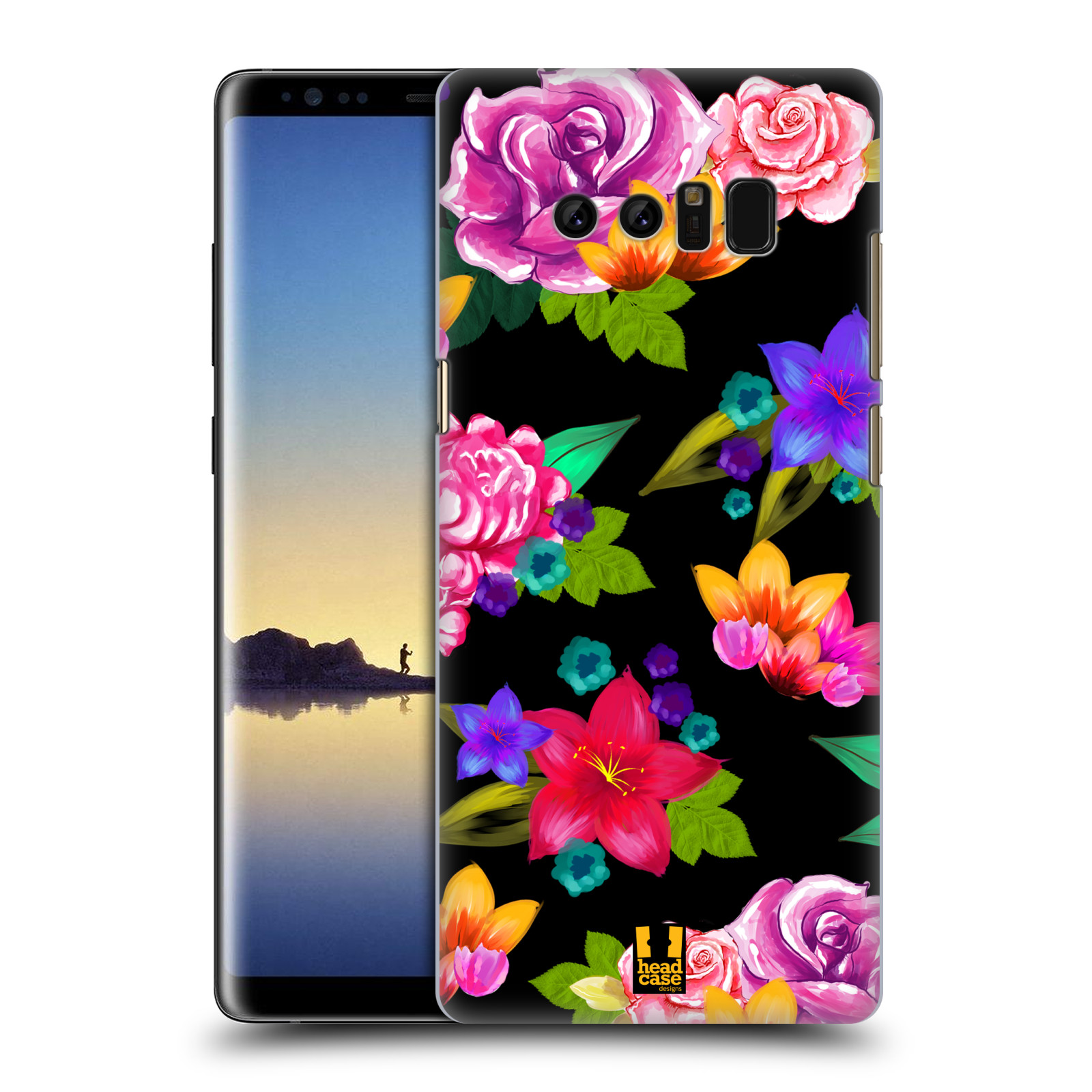 HEAD CASE plastový obal na mobil Samsung Galaxy Note 8 vzor Malované květiny barevné ČERNÁ