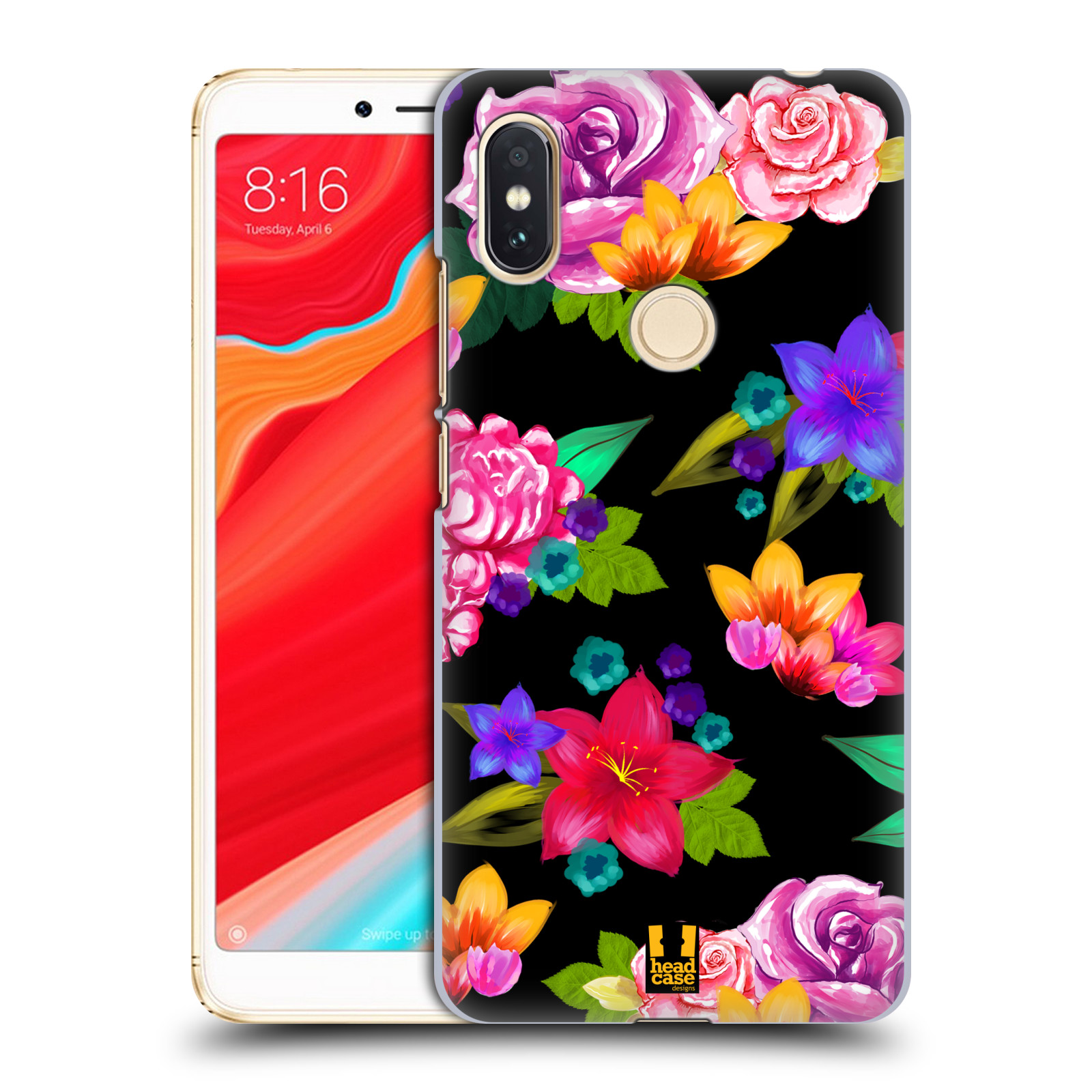 HEAD CASE plastový obal na mobil Xiaomi Redmi S2 vzor Malované květiny barevné ČERNÁ