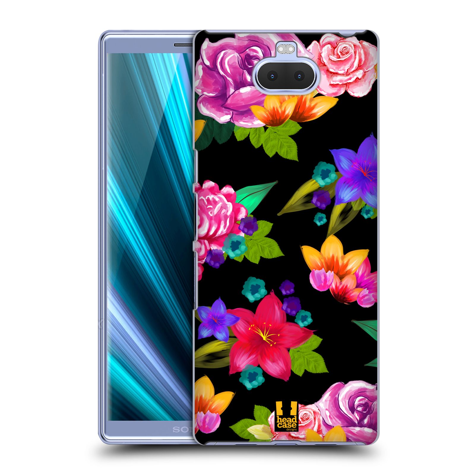 Pouzdro na mobil Sony Xperia 10 - Head Case - vzor Malované květiny barevné ČERNÁ